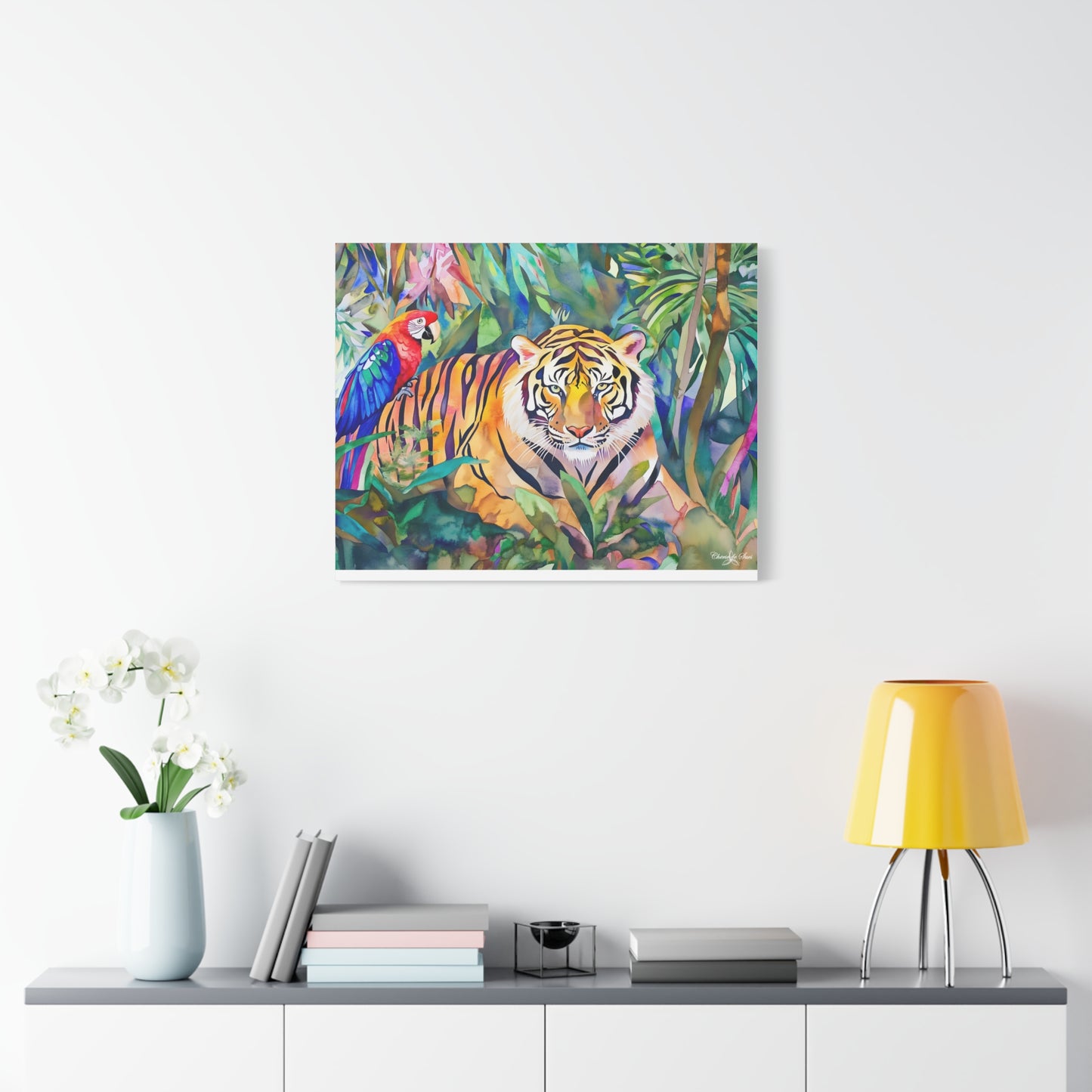 Canvas Art - Tropical Jungle Majestic Tiger & Parrot Wall Decor