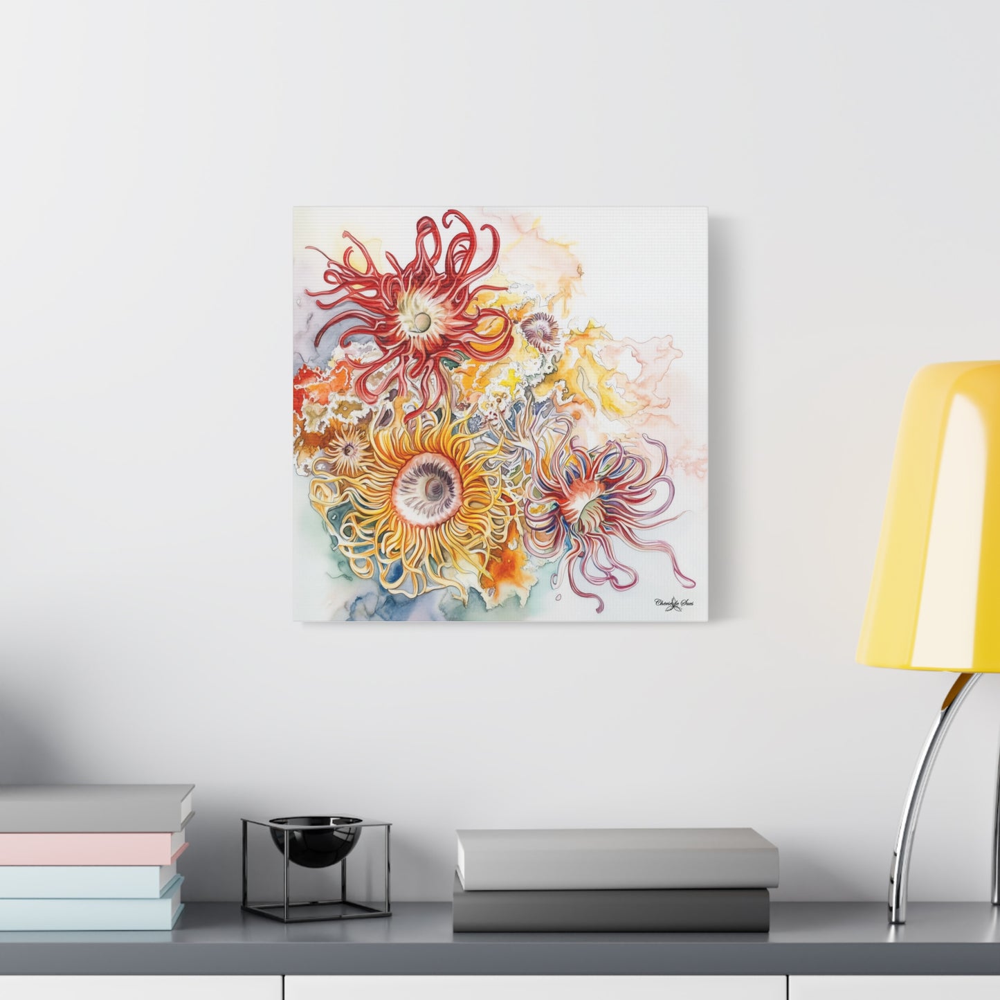 Canvas Art - Ocean Sea Anemones Watercolor