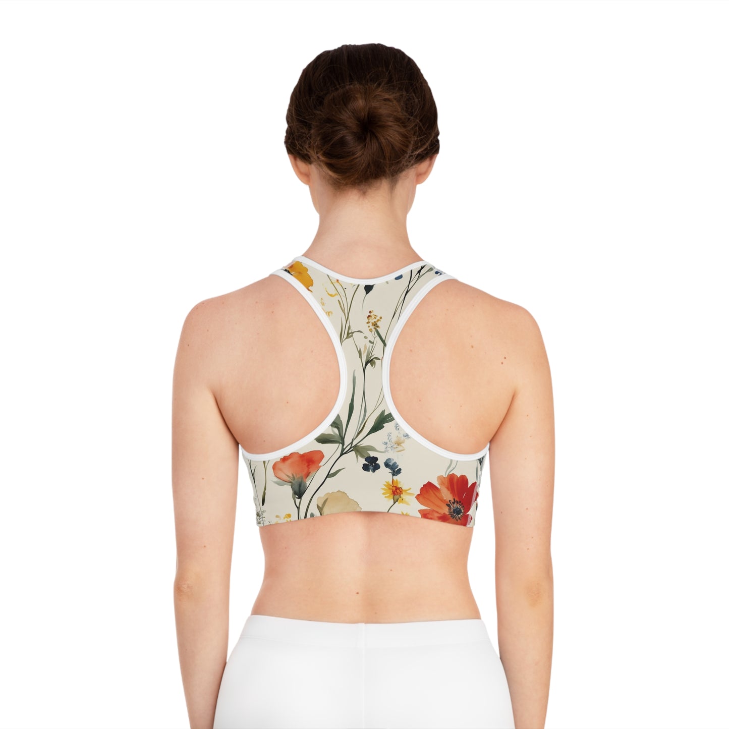 Sports Bra - Watercolor Boho Wildflowers On Cream