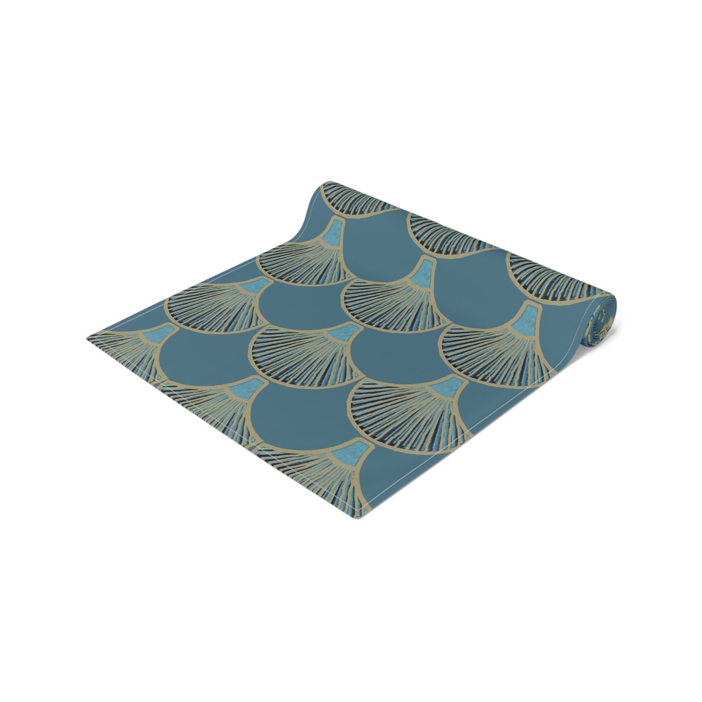 Table Runner - Mermaid Fan Design In Peacock Hues for Stylish Entertaining