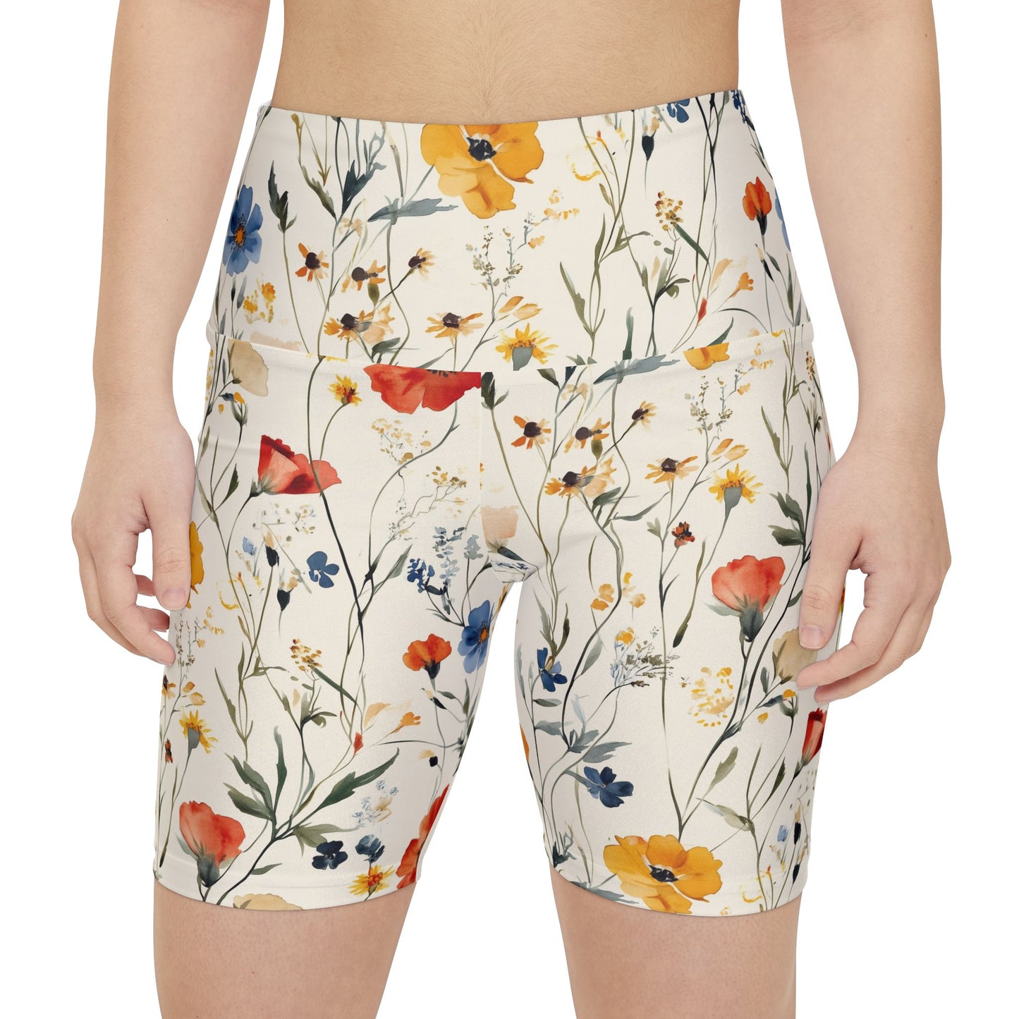 Athletic Shorts - Watercolor Boho Wildflowers On Cream