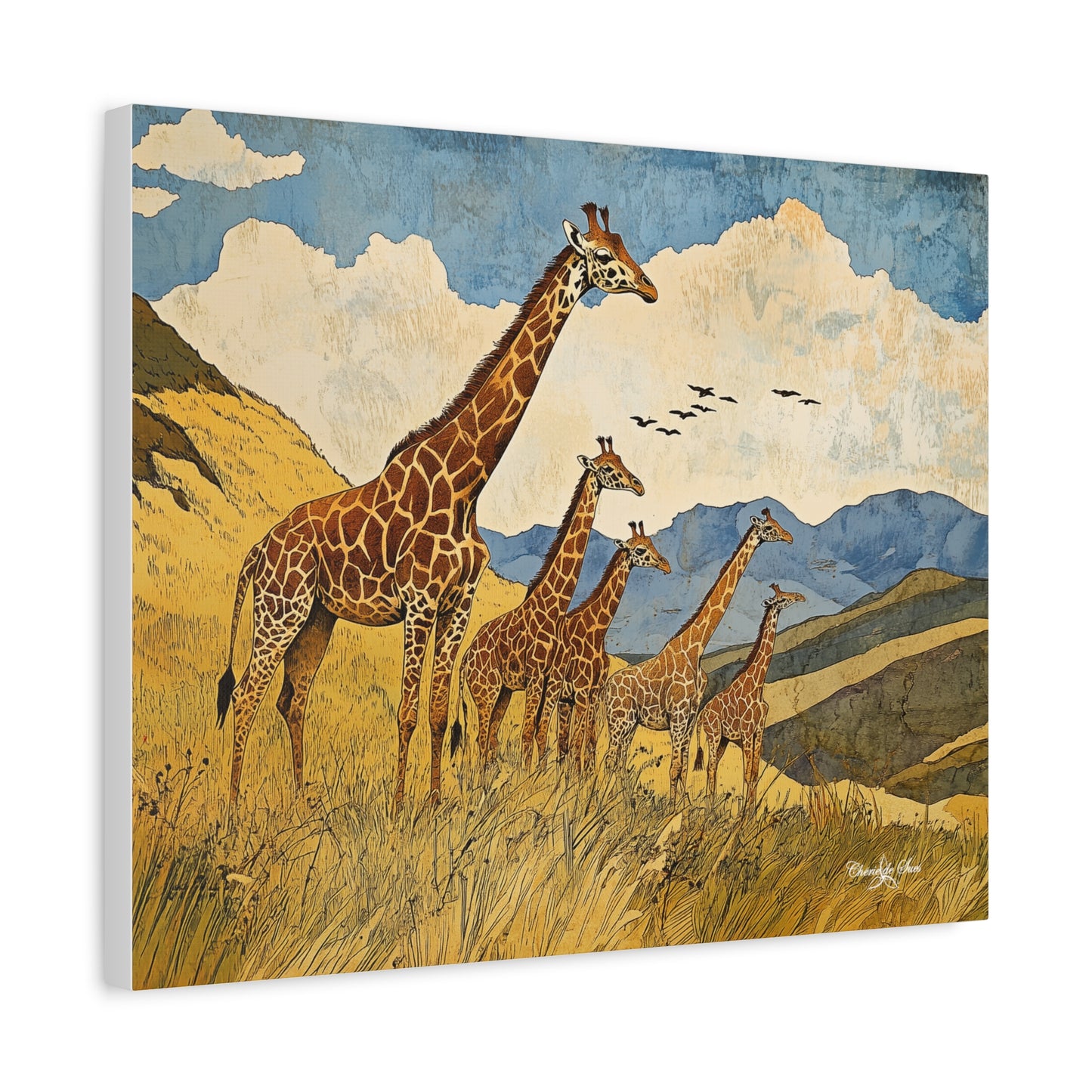 Canvas Art - A Tower of Giraffes In The African Suvanna