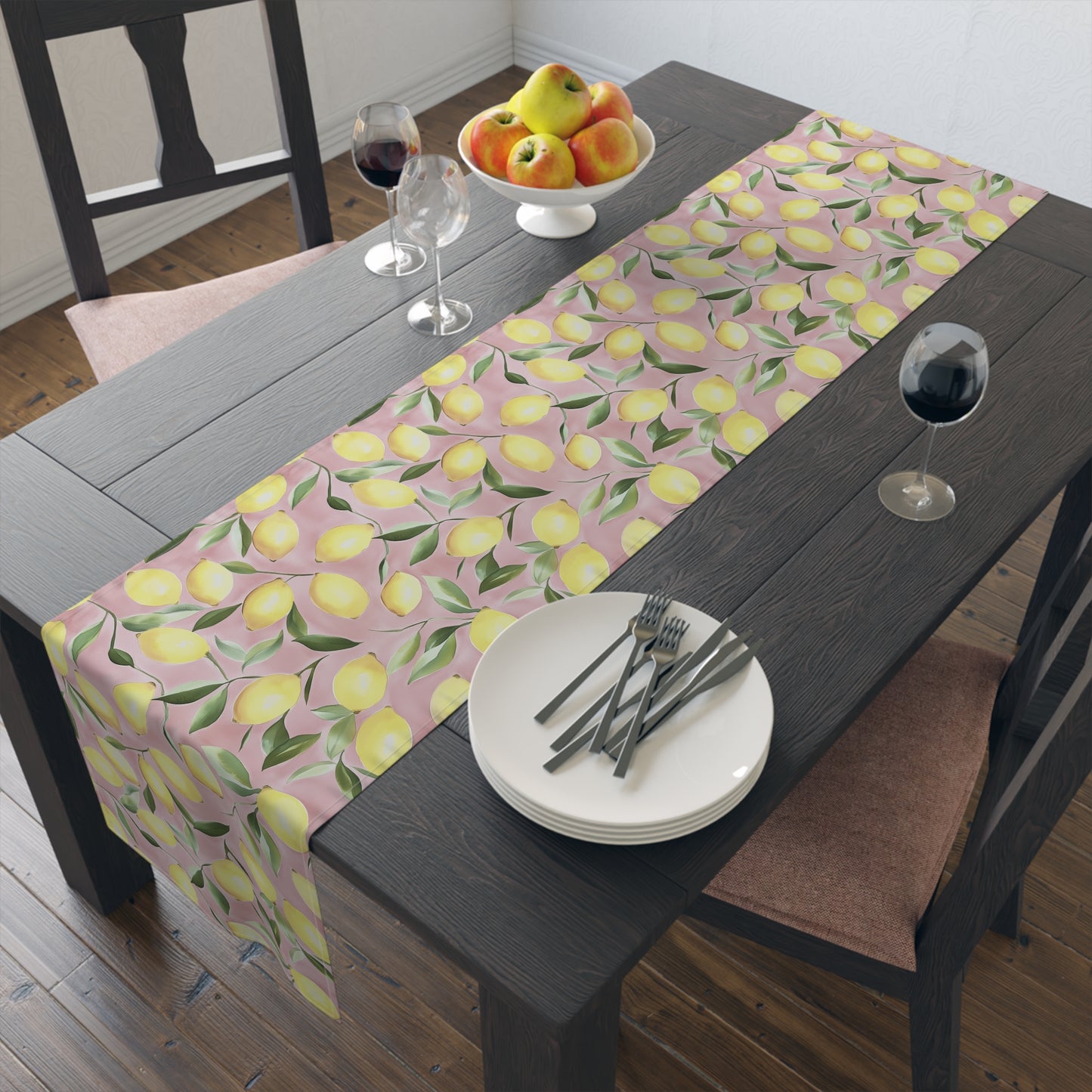 Table Runner - Ripe Lemons On Pink Watercolor