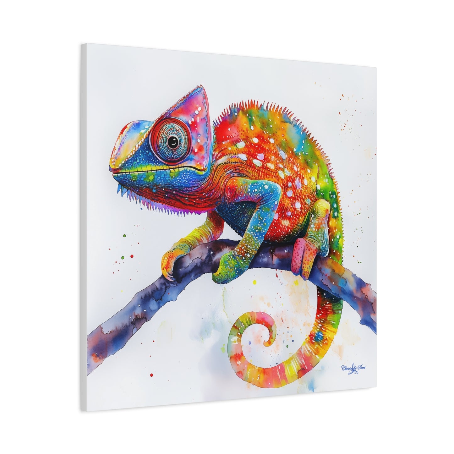 Canvas Art - Colorful Chameleon Watercolor for Nature Lovers