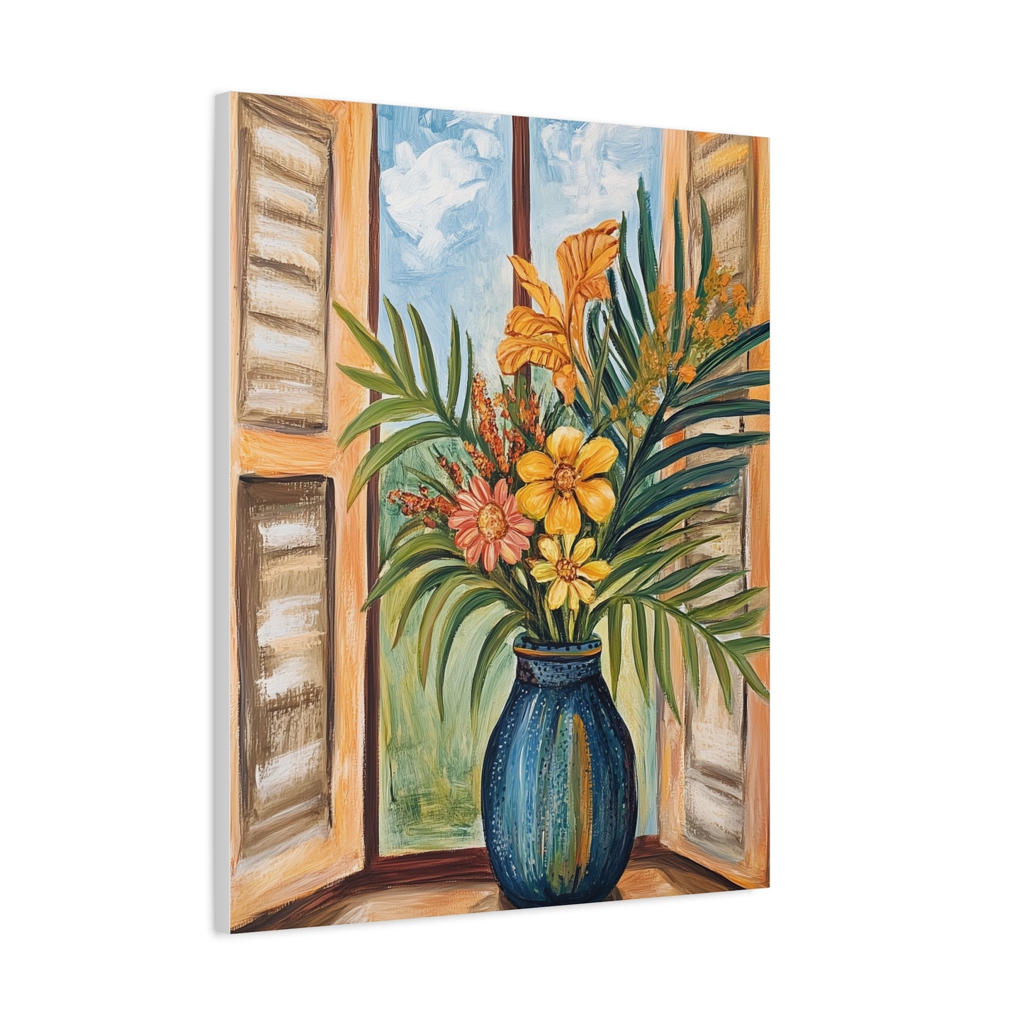 Canvas Art - Tropical Island Window Floral Bouquet