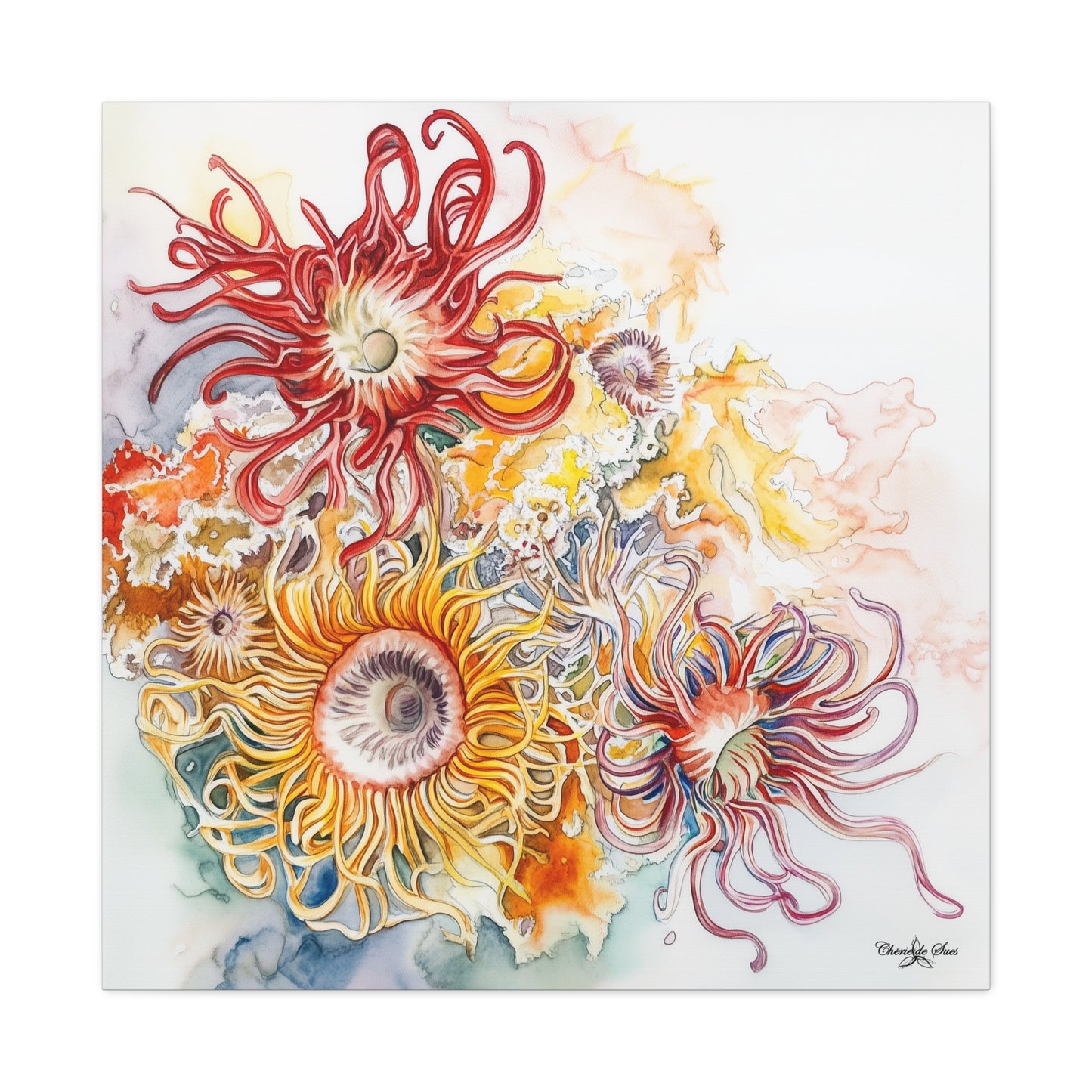 Canvas Art - Ocean Sea Anemones Watercolor