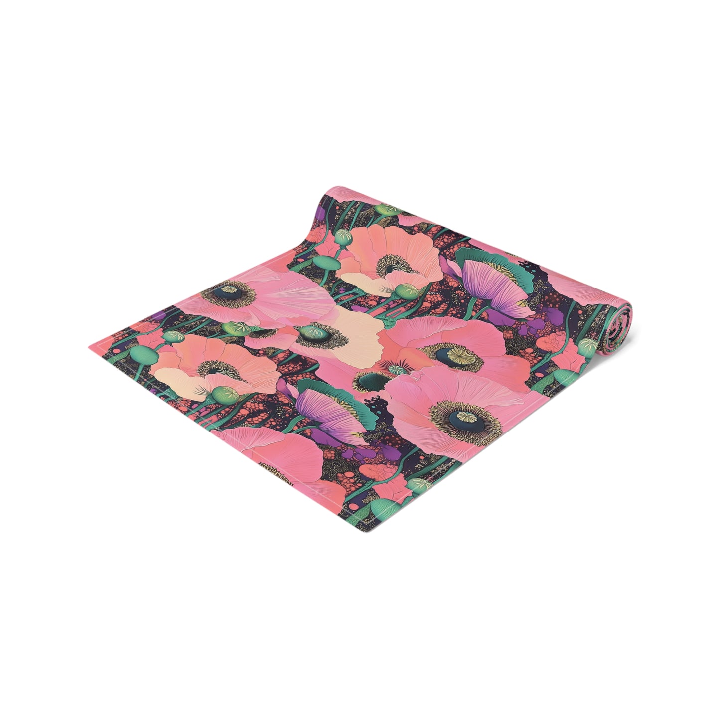Table Runner - Elegant Pink Poppy Floral On Fresh Cotton