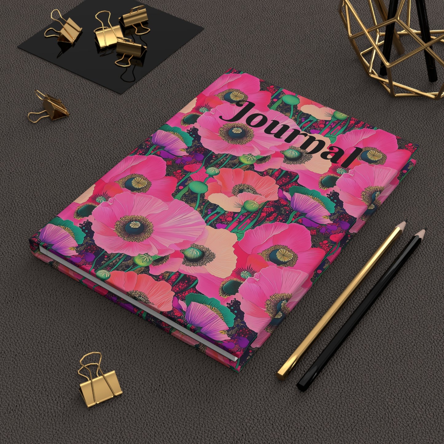 Hardcover Journal - Vibrant Fuchsia Pink Poppy Design for Personal Reflection and Creativity