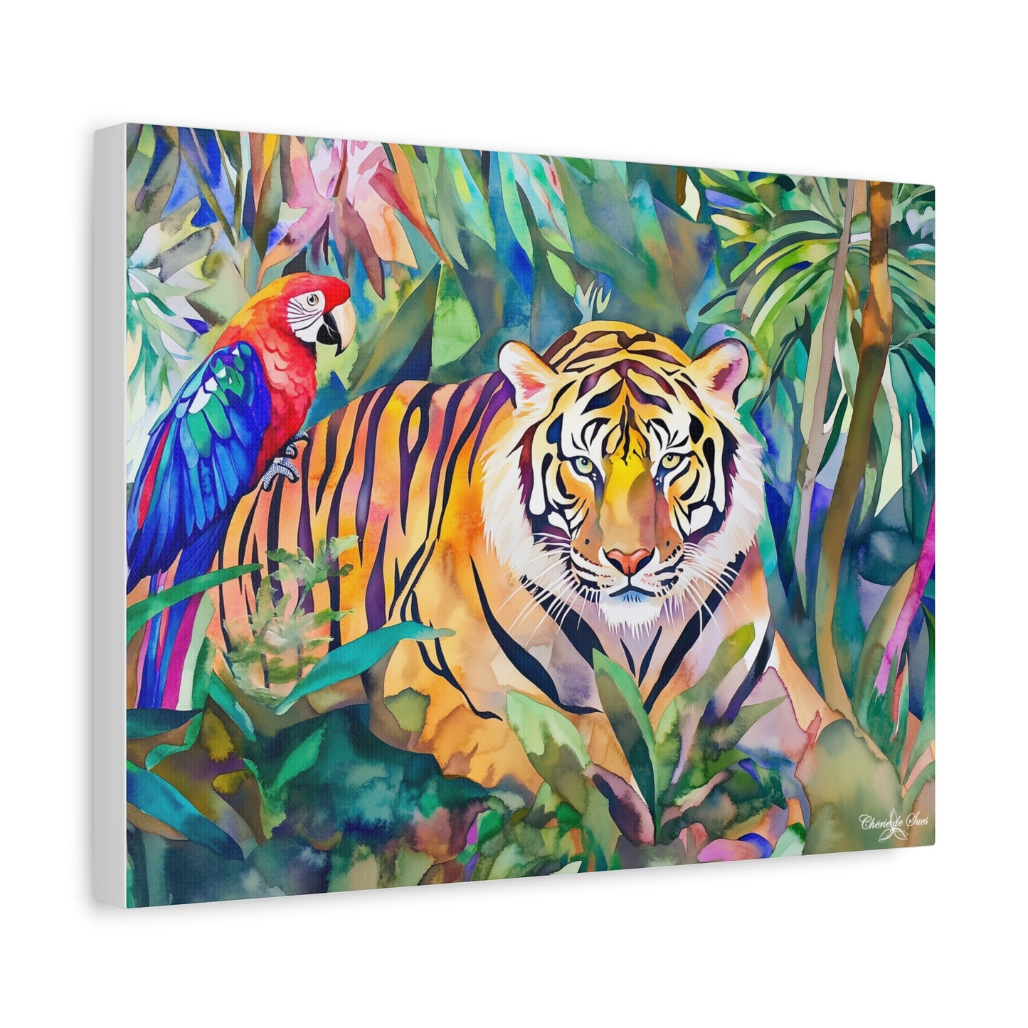 Canvas Art - Tropical Jungle Majestic Tiger & Parrot Wall Decor