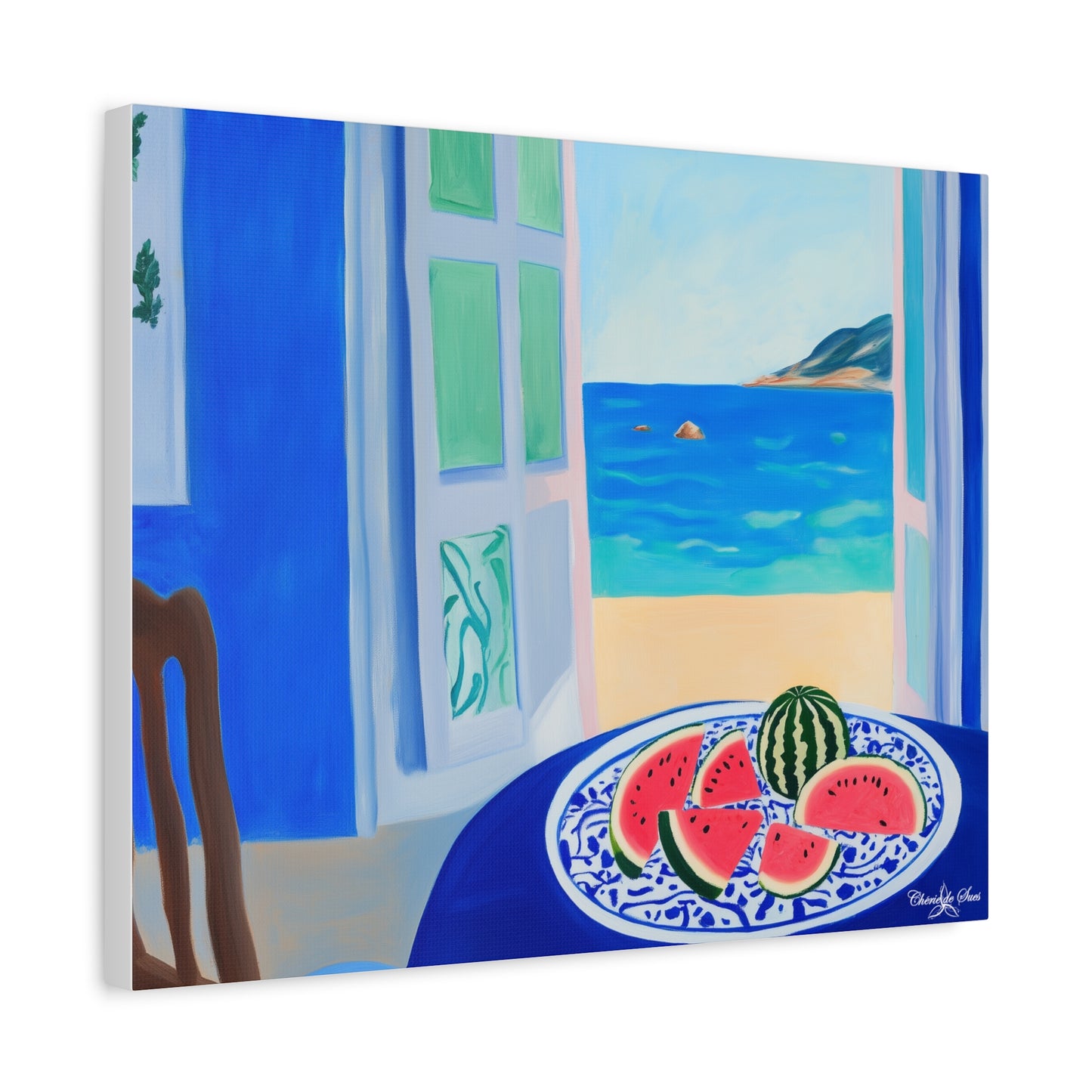 Canvas Print - Watermelon Slices On Seaside Cafe Table Coastal Wall Art