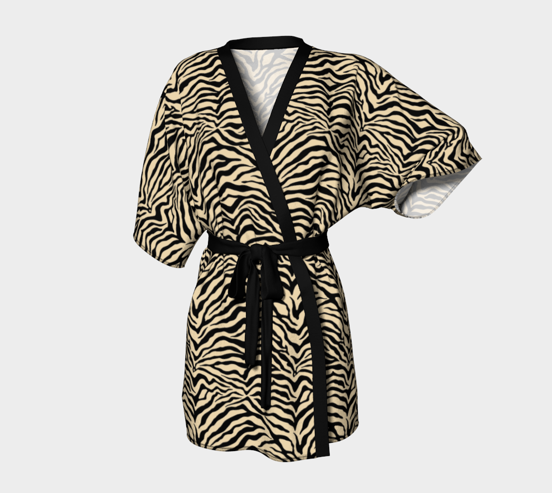 Zebra Stripes Black & Tan Short Kimono