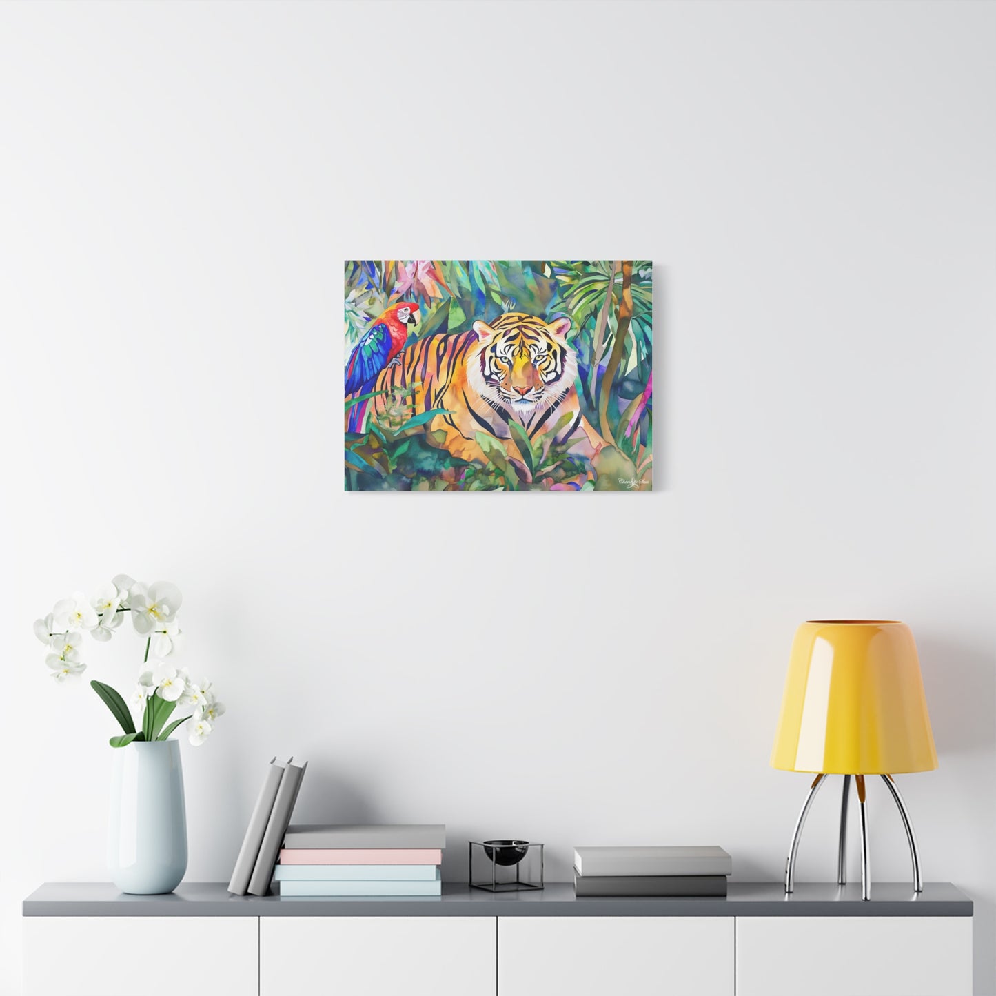 Canvas Art - Tropical Jungle Majestic Tiger & Parrot Wall Decor