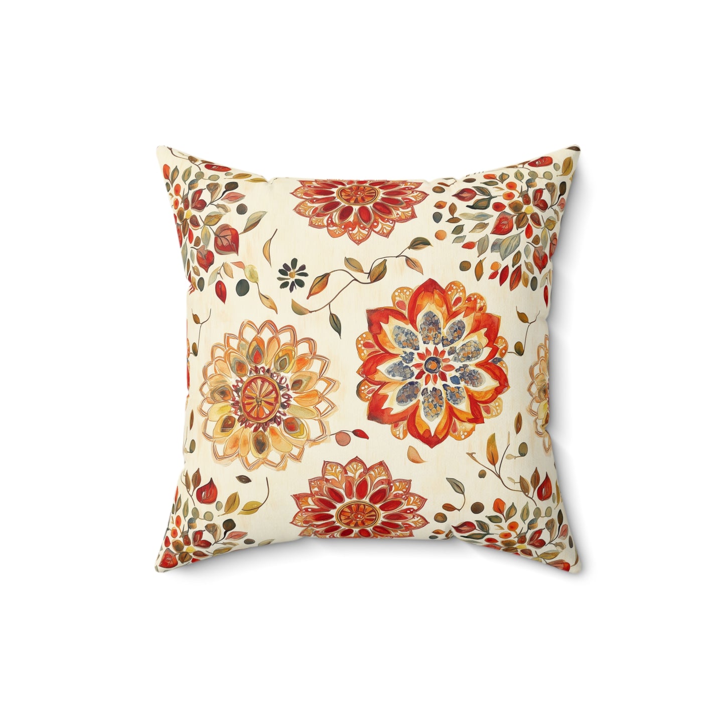 Square Pillow - Golden Floral Mandalas