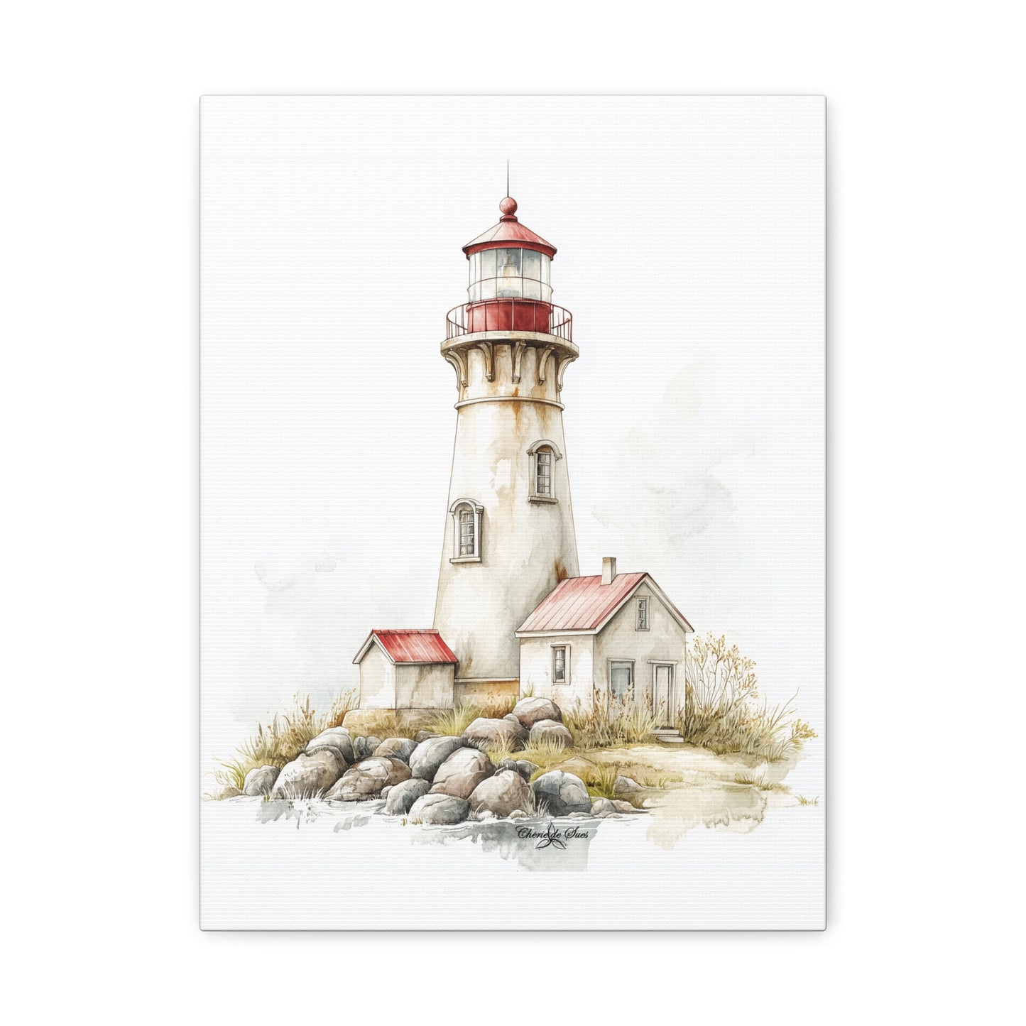 Canvas Art - Shoreline Lighthouse With Red Roof