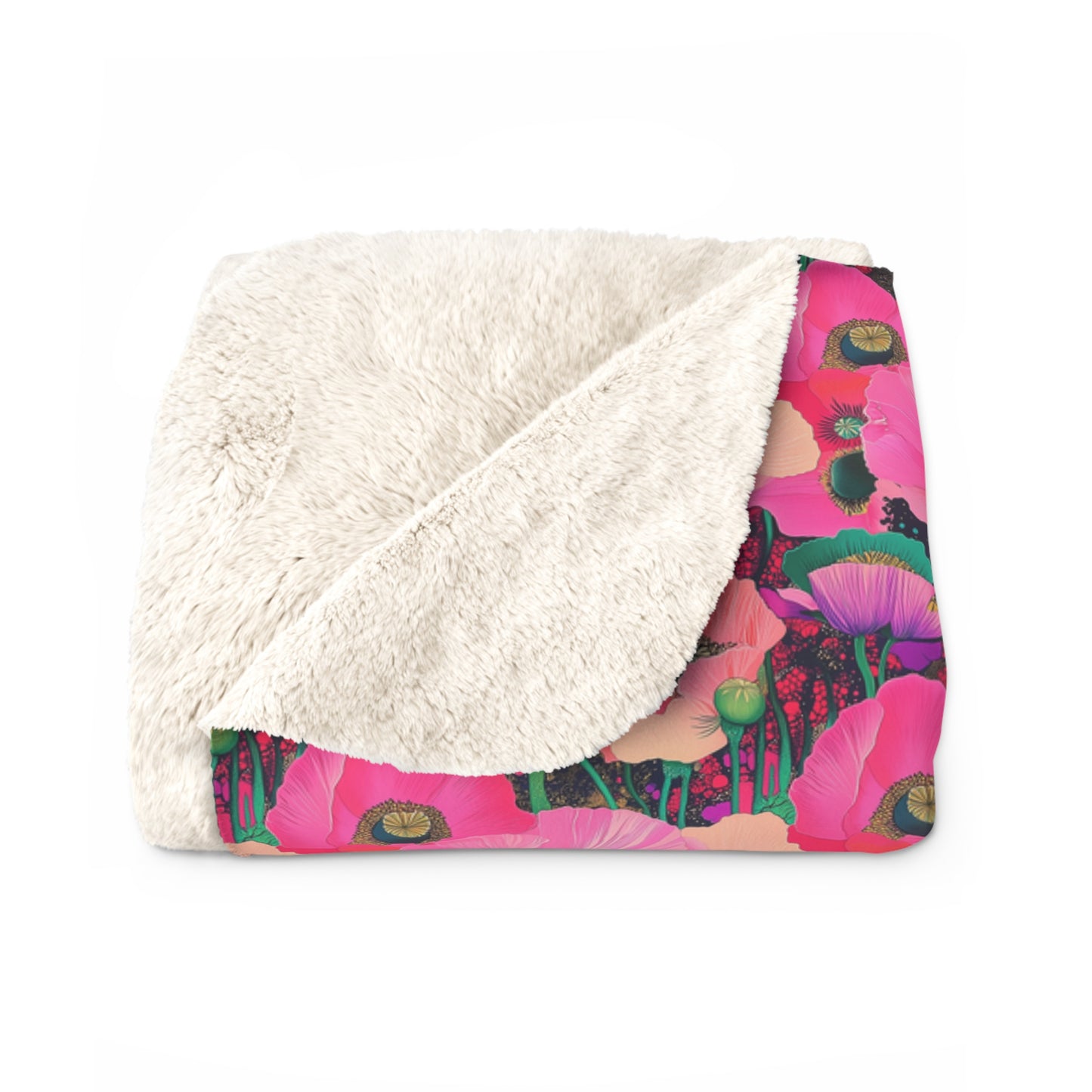 Sherpa Fleece Blanket - Fuchsia Pink Poppies