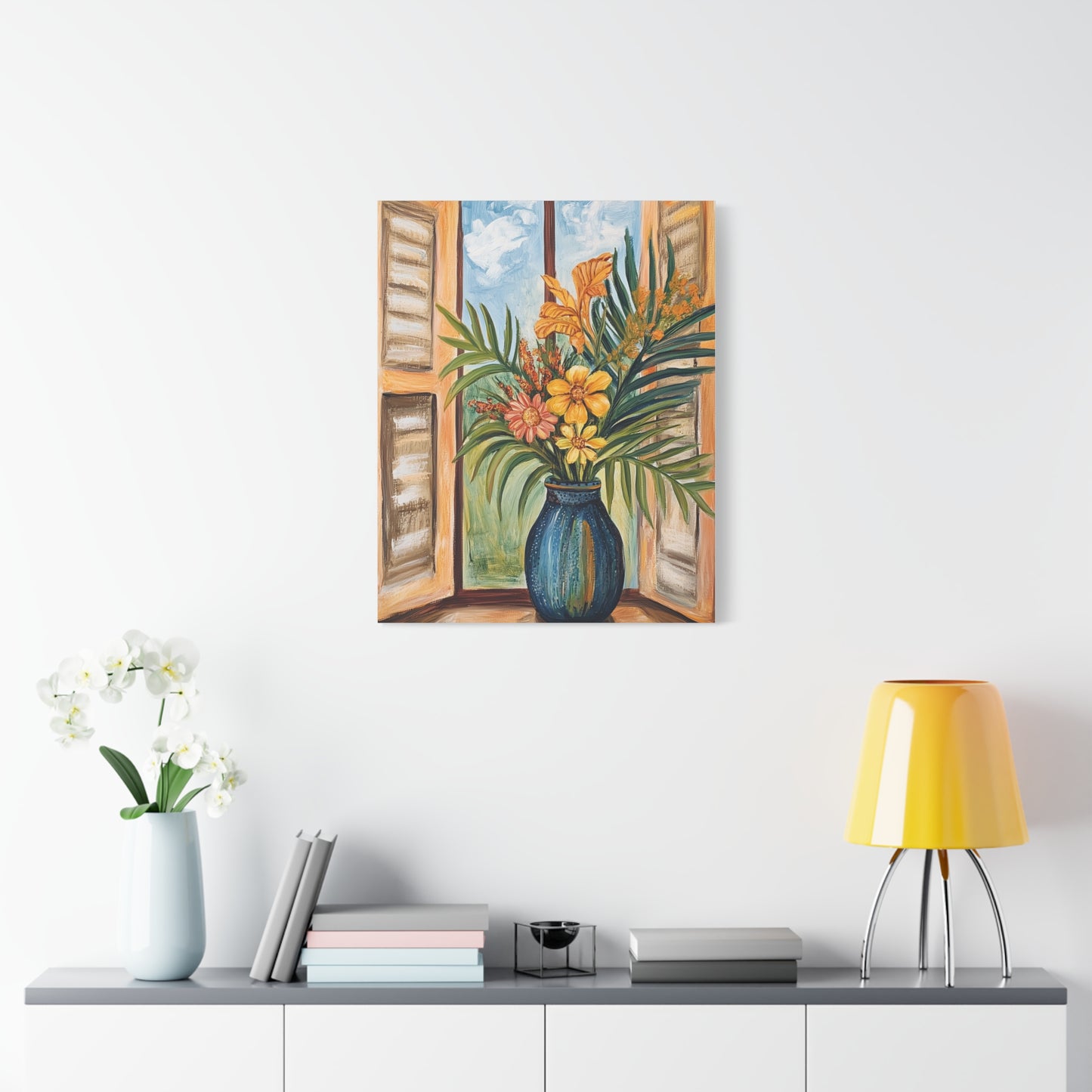 Canvas Art - Tropical Island Window Floral Bouquet