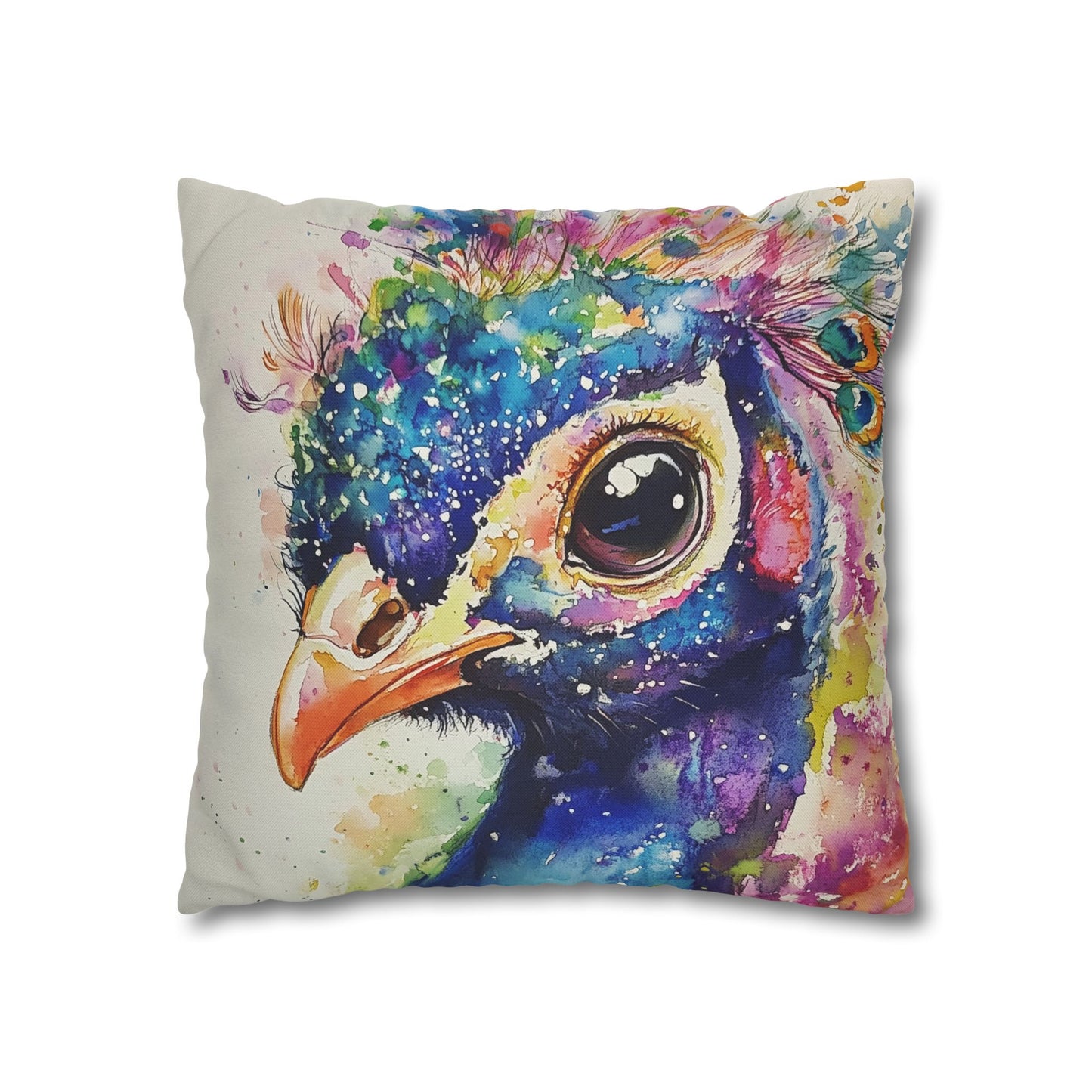 Print Pillowcase - Baby Peacock In Colorful Watercolors