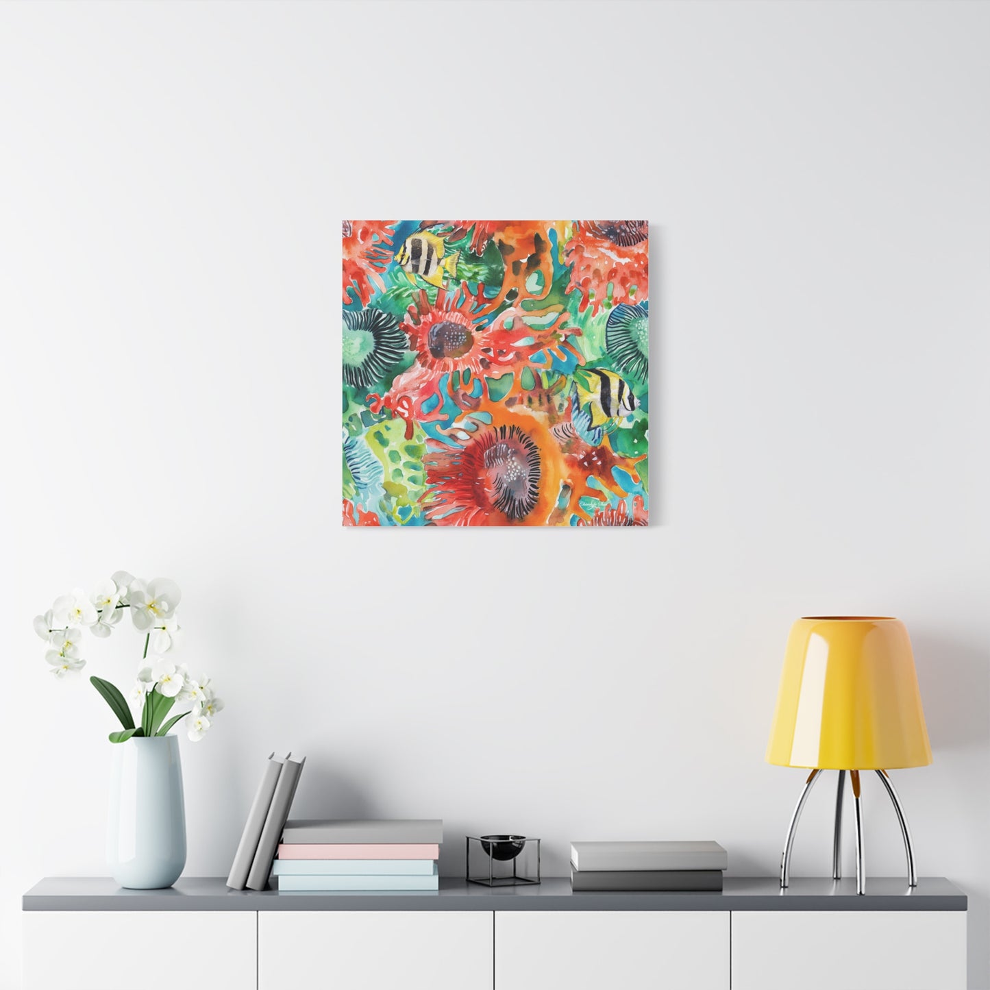 Canvas Art - Vibrant Coral Reef Sea Anemones And Angel Fish