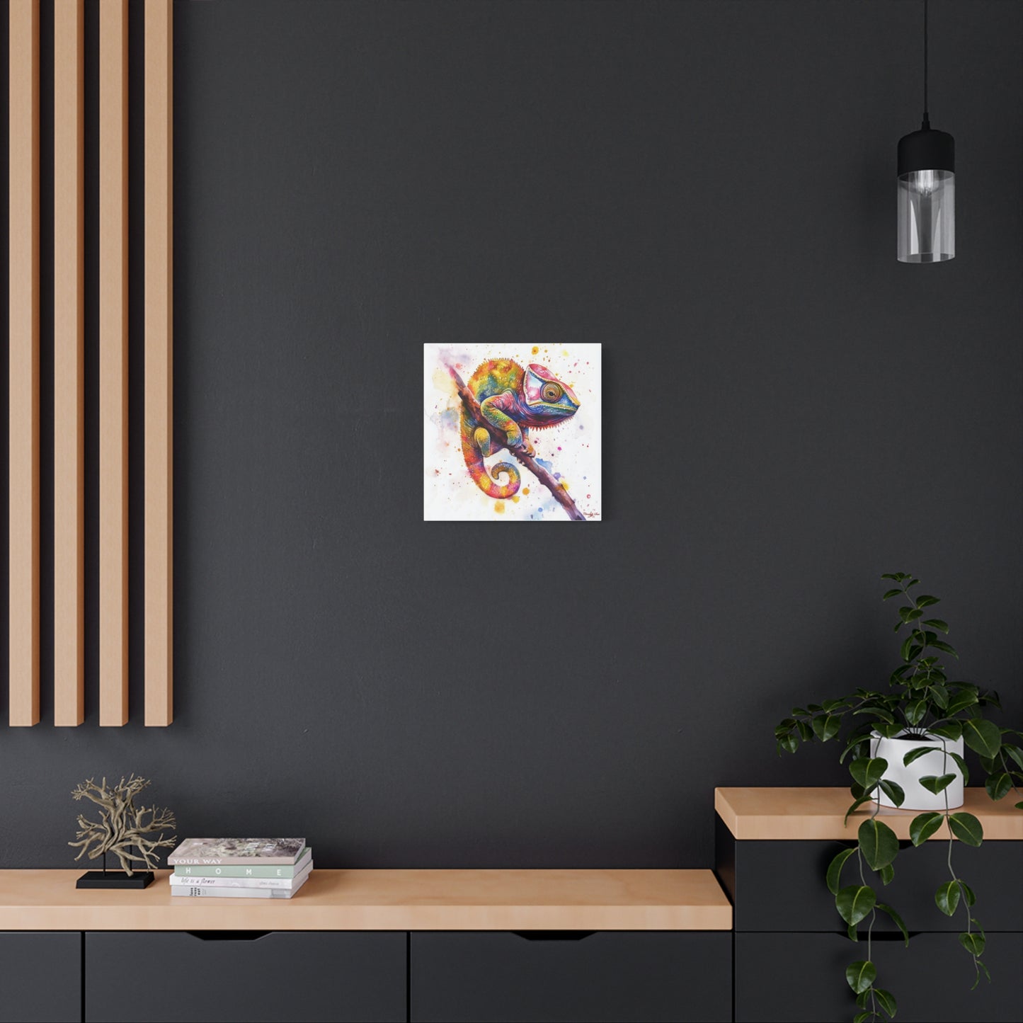 Canvas Art - Colorful Chameleon Watercolor Wall Decor
