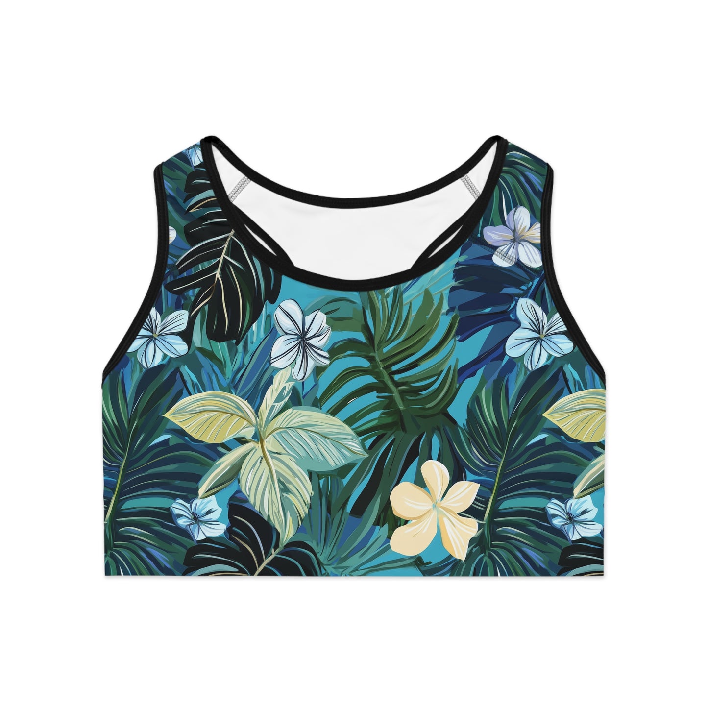 Sports Bra - Blue Hawaii Island Floral