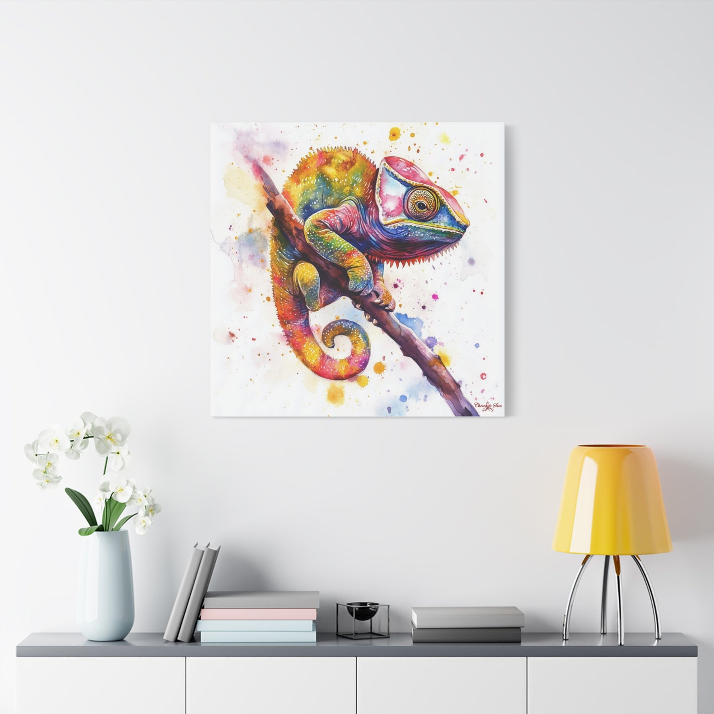 Canvas Art - Colorful Chameleon Watercolor Wall Decor