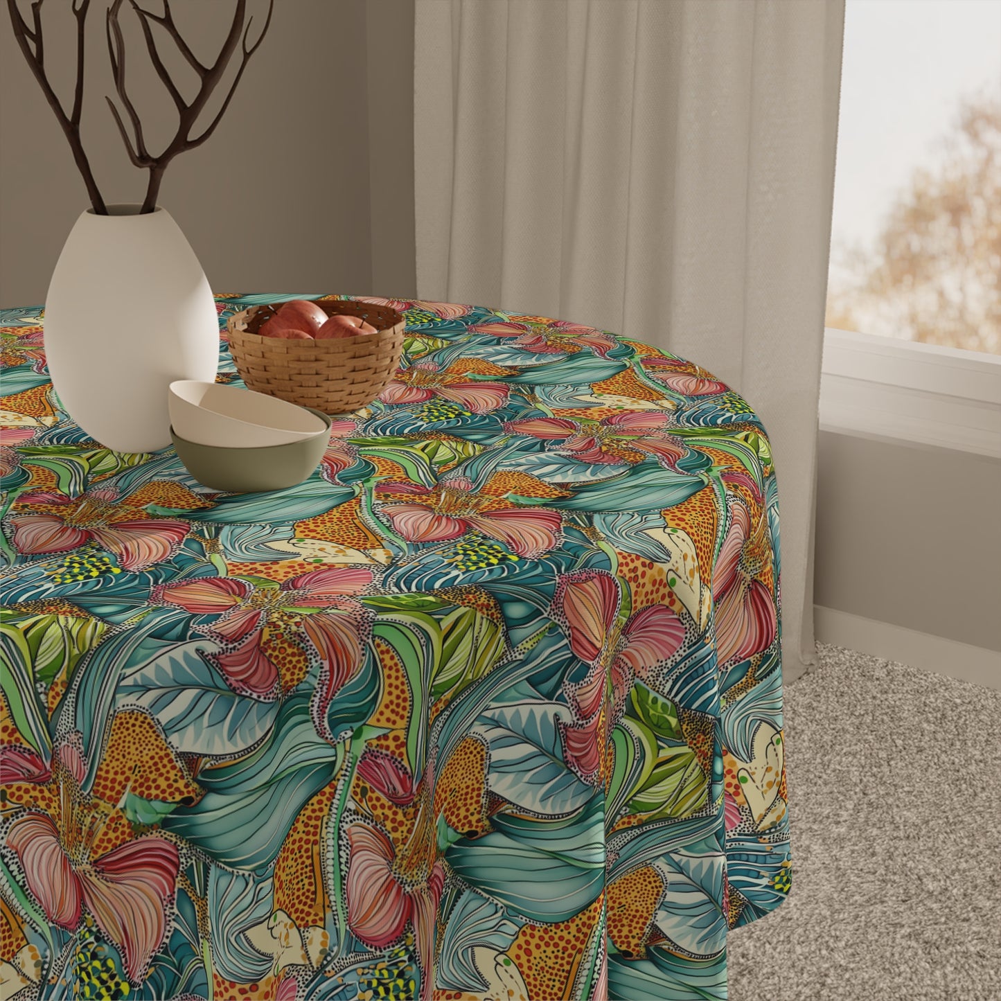 Square Tablecloth - Tropical Iris Flowers With Animal Print Abstract