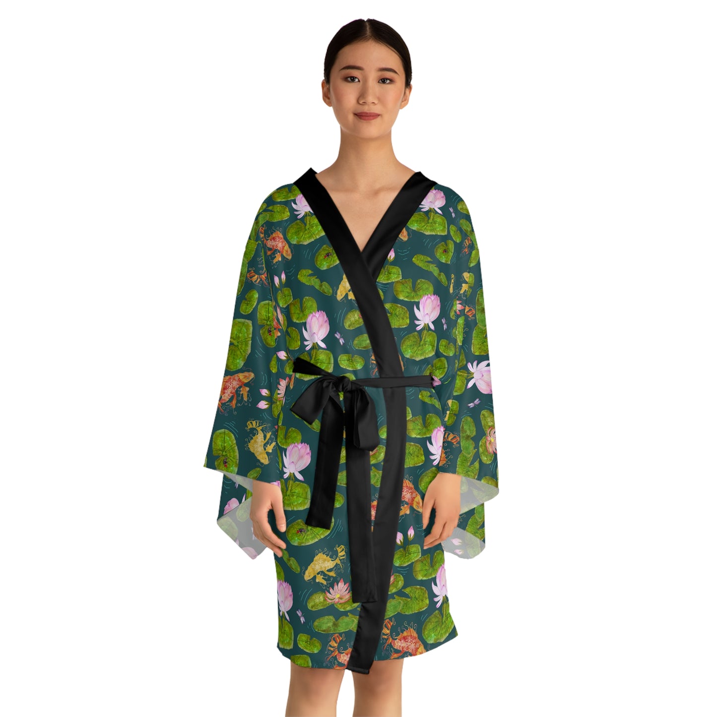 Kimono Robe - Japanese Koi Pond And Pink Lily Pads