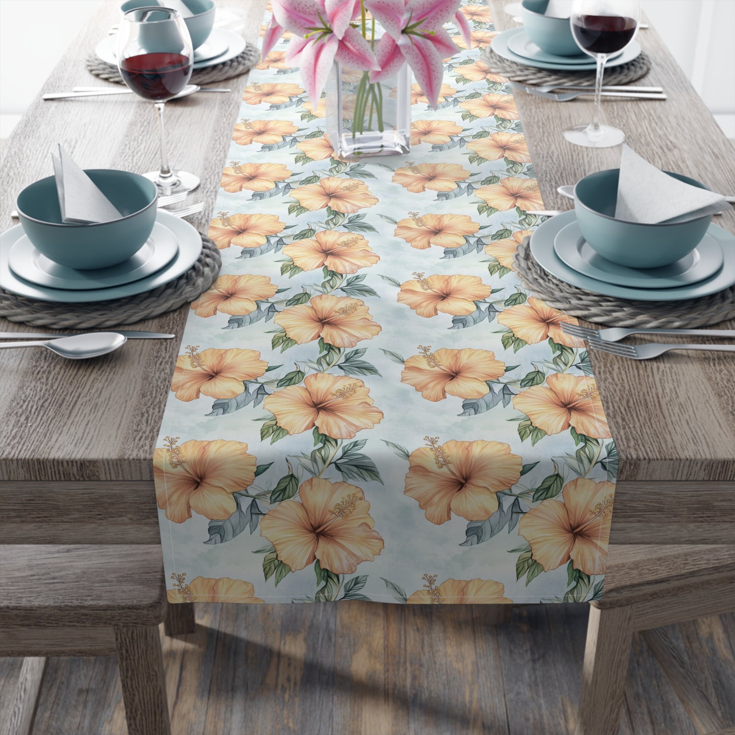 Table Runner - Tropical Hibiscus Floral Dining Decor