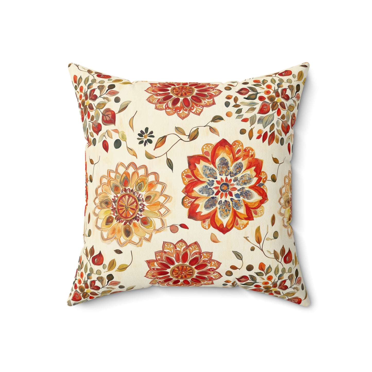 Square Pillow - Golden Floral Mandalas