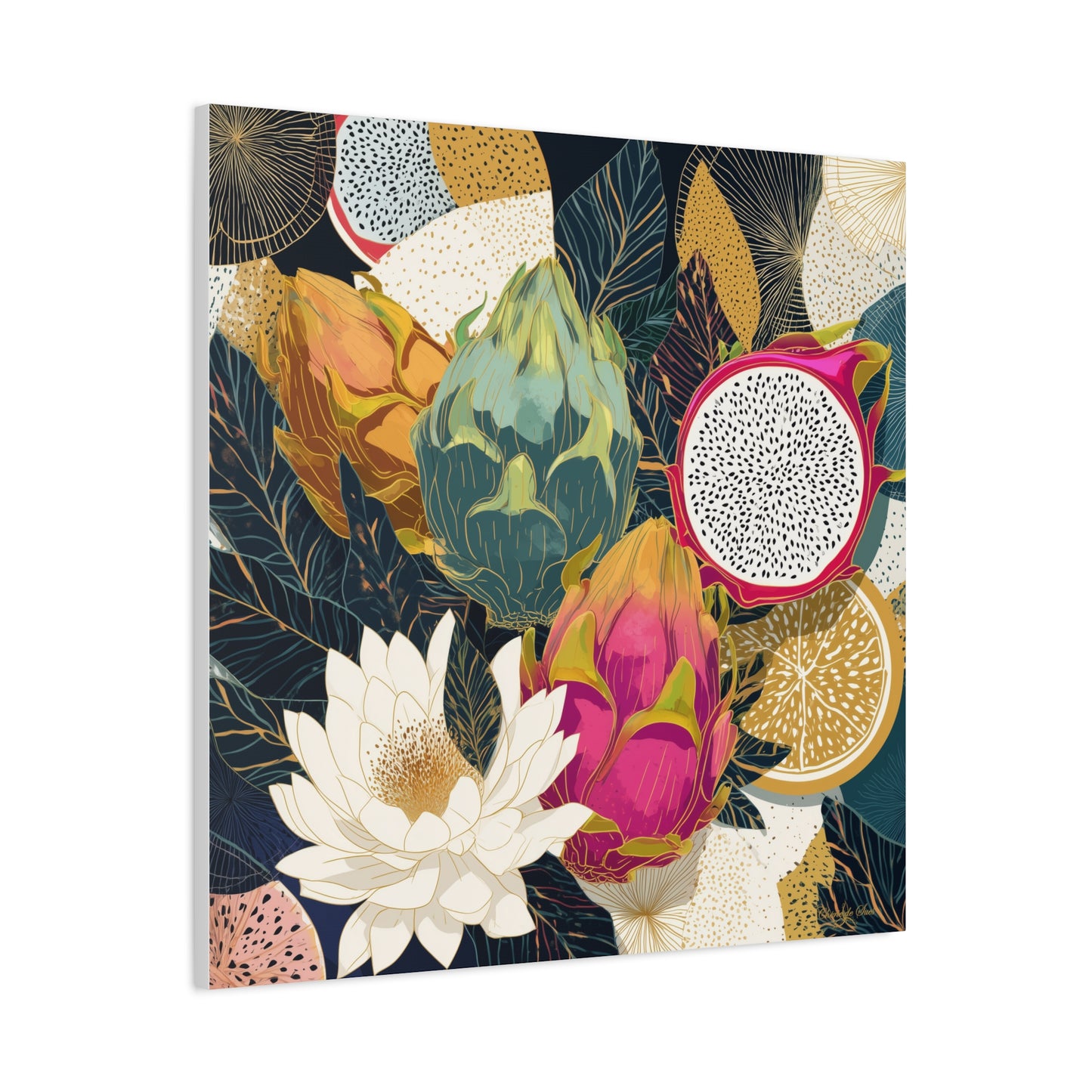 Canvas Art - Autumn Textured Harvest Dragonfruit Floral