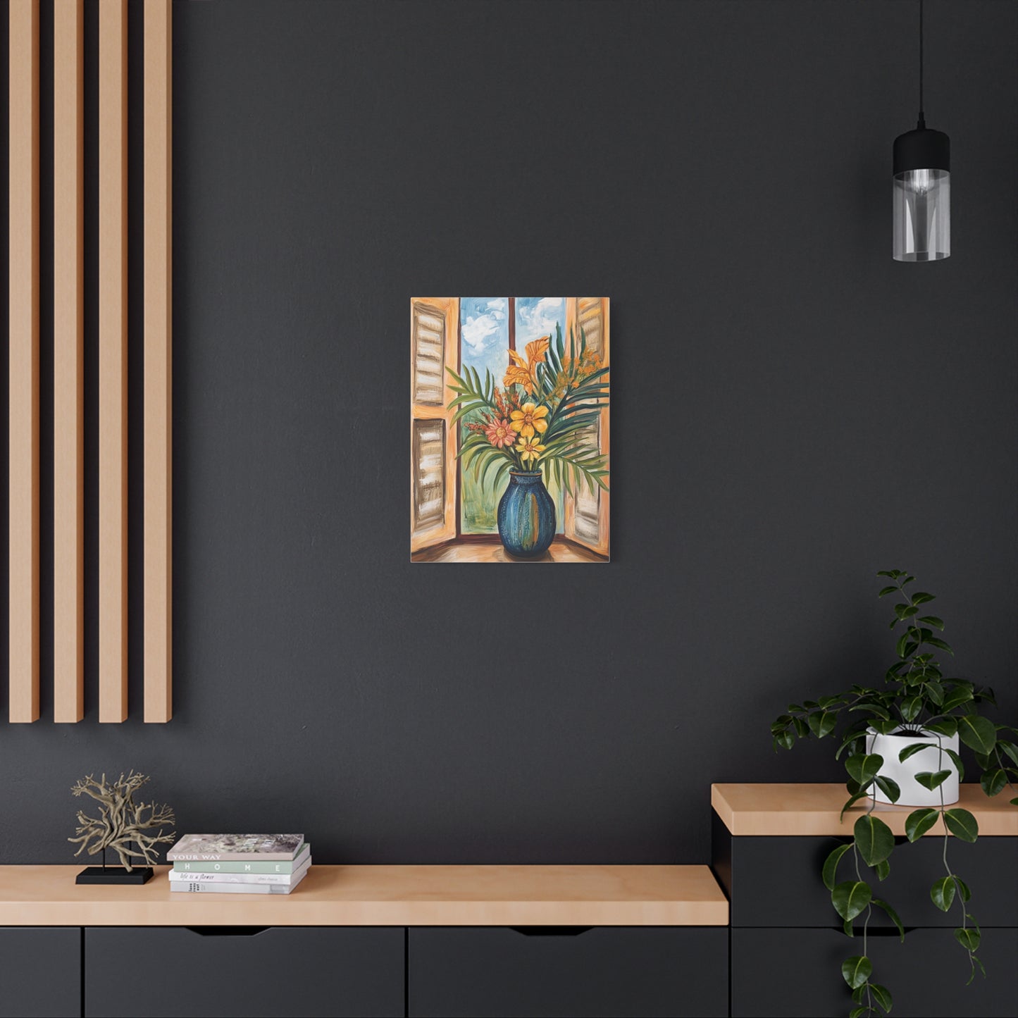 Canvas Art - Tropical Island Window Floral Bouquet