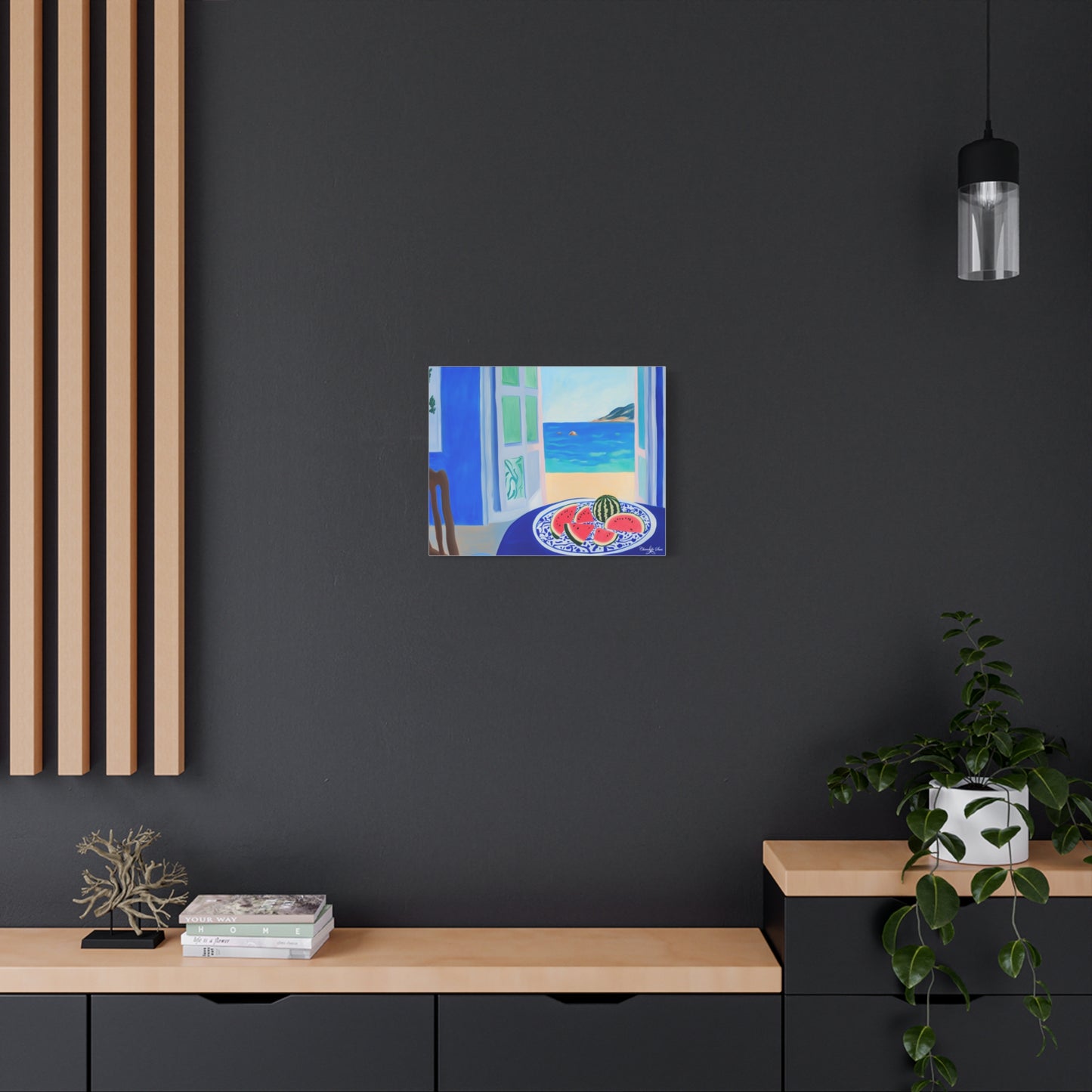 Canvas Print - Watermelon Slices On Seaside Cafe Table Coastal Wall Art