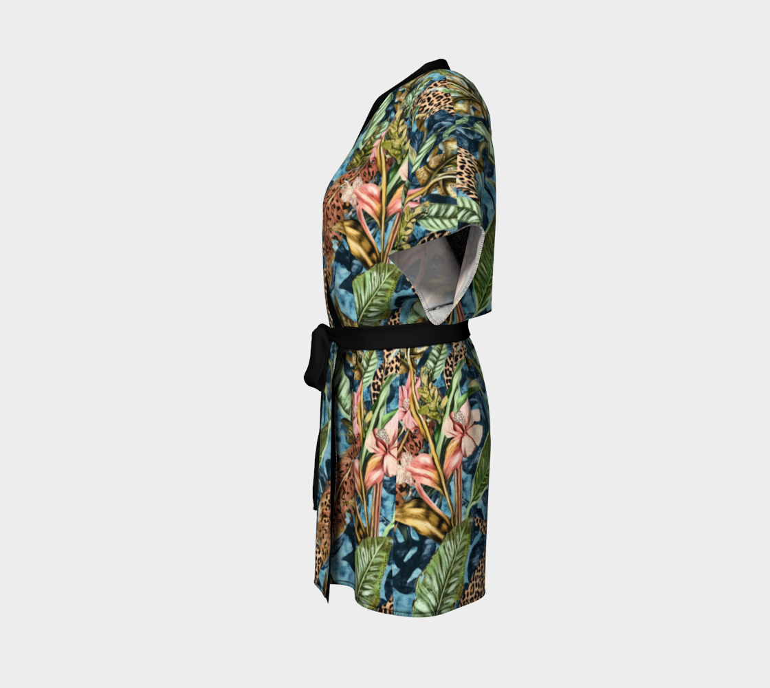 Tropical Hibiscus Leopard Animal Print Short Kimono