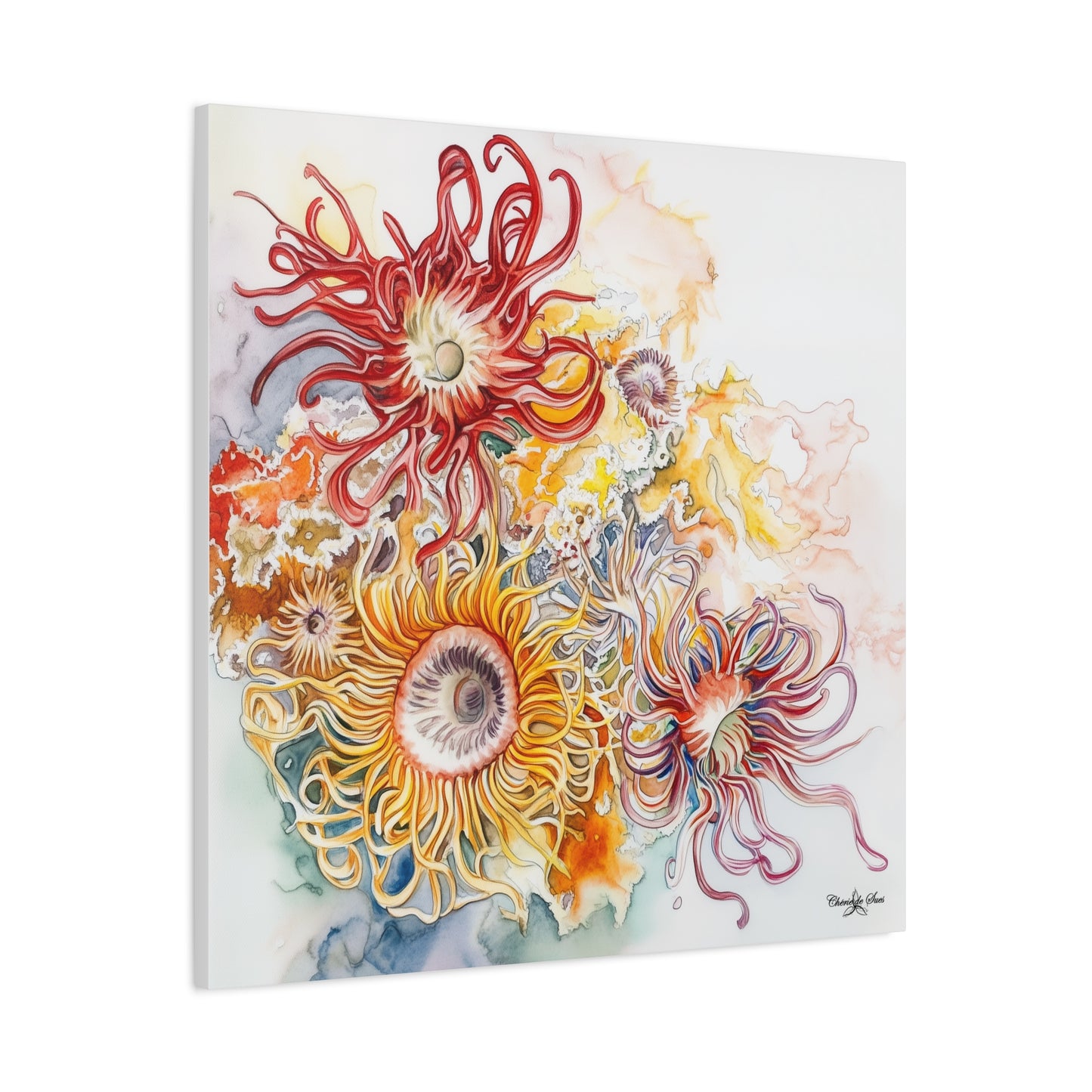 Canvas Art - Ocean Sea Anemones Watercolor