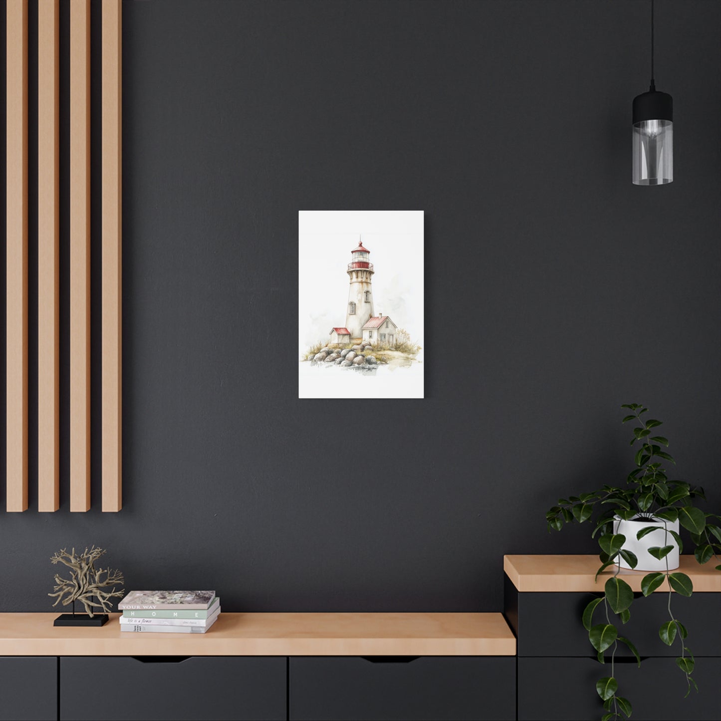 Canvas Art - Shoreline Lighthouse With Red Roof