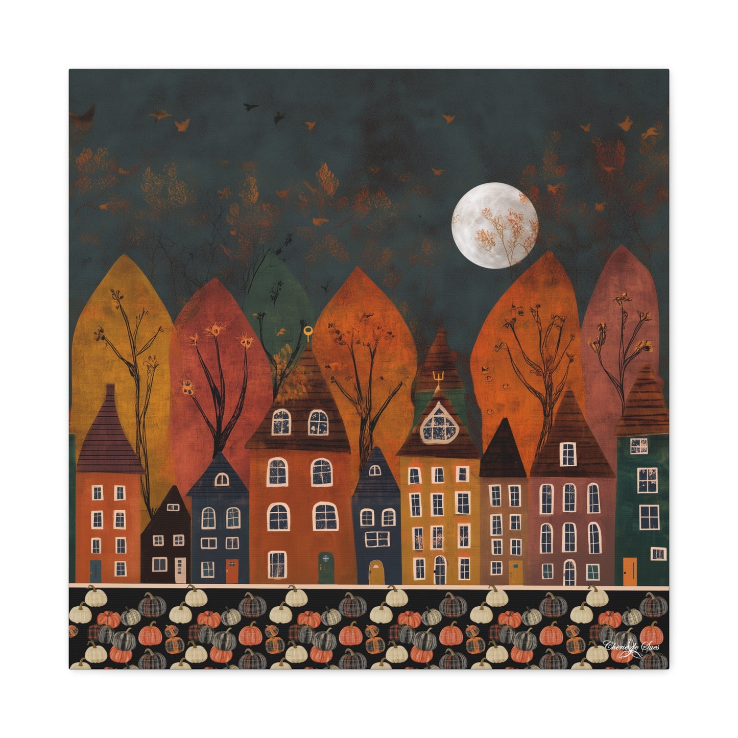 Canvas Art - Autumn Village Pumpkin Patch