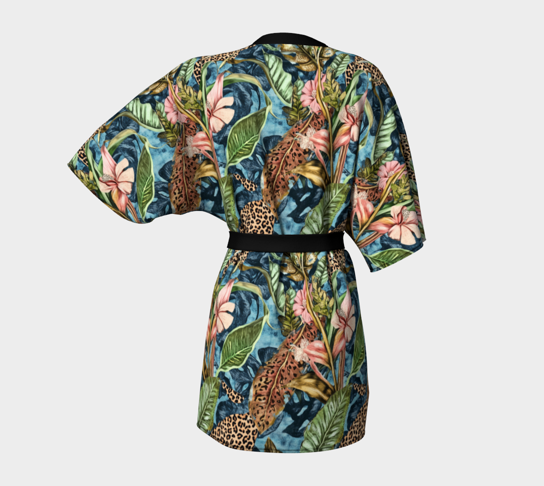 Tropical Hibiscus Leopard Animal Print Short Kimono