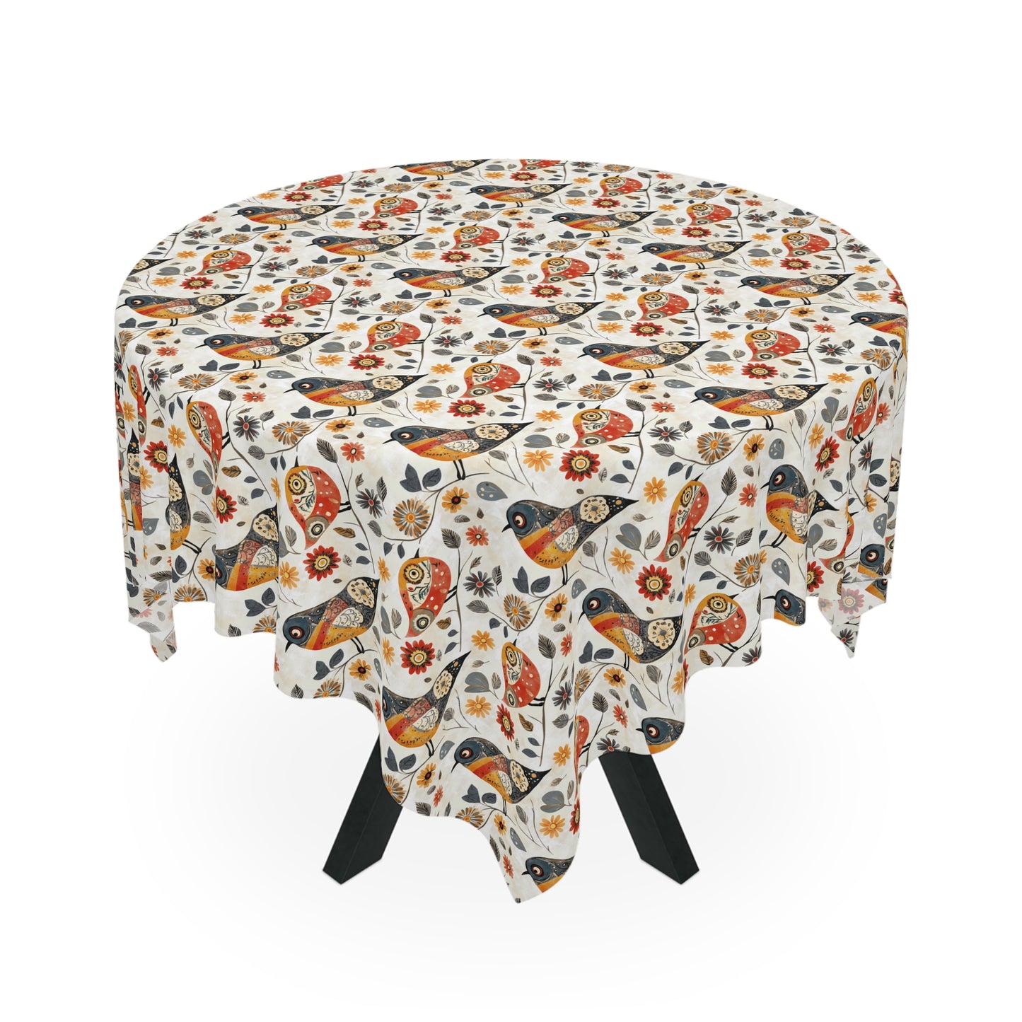 Square Tablecloth - Whimsical Colorful Bird Folk Art Pattern