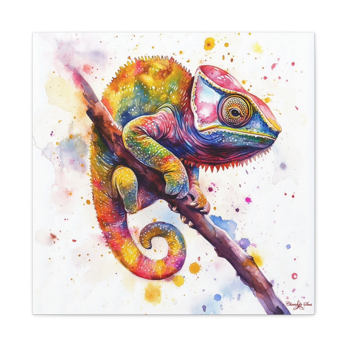 Canvas Art - Colorful Chameleon Watercolor Wall Decor