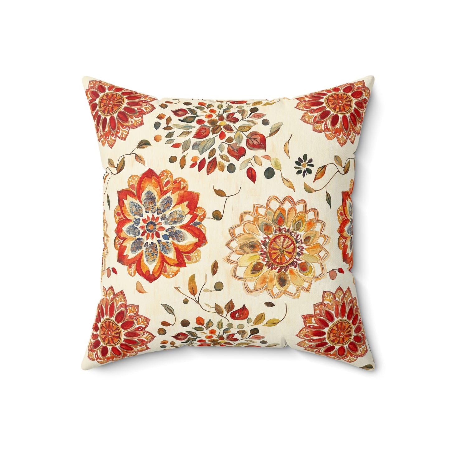 Square Pillow - Golden Floral Mandalas