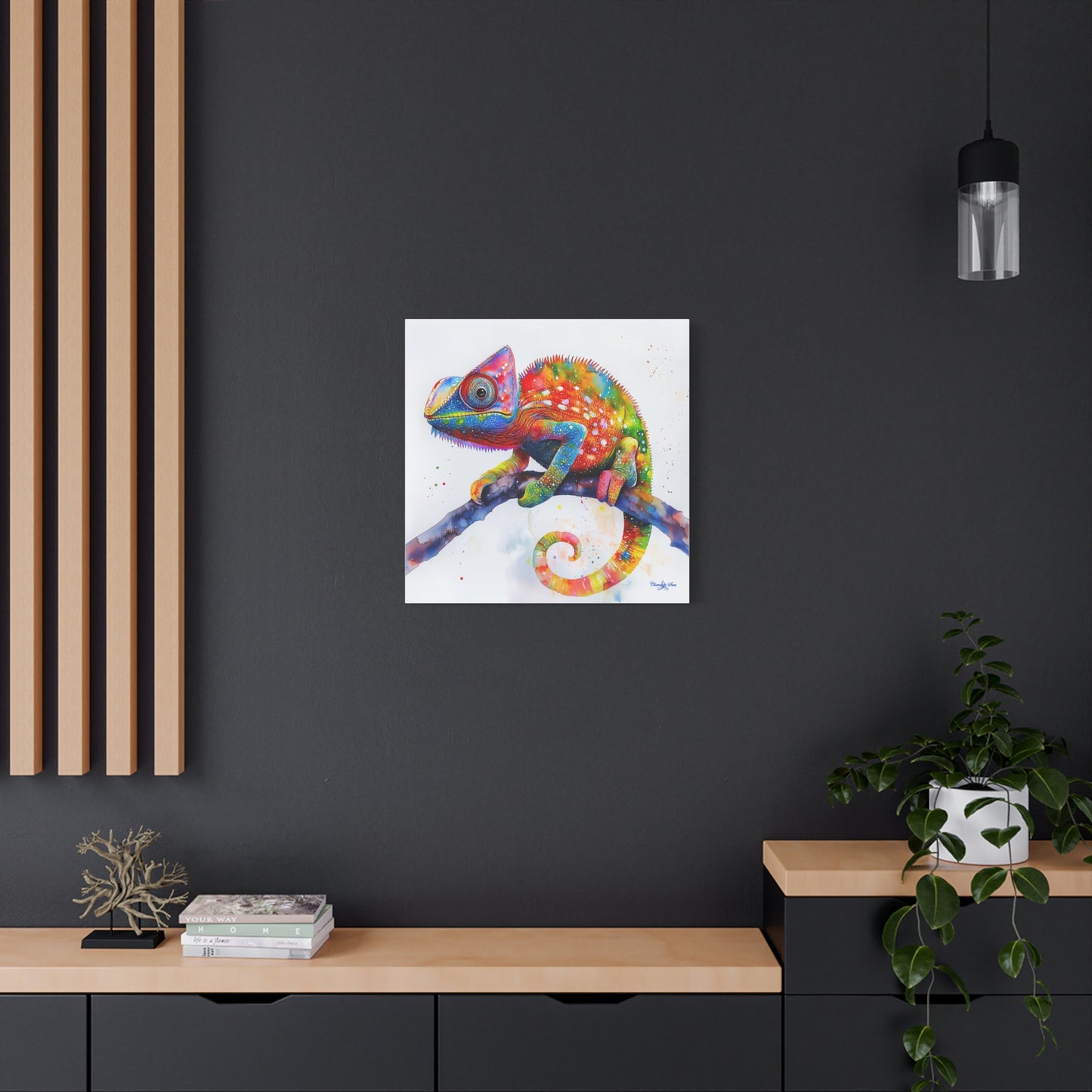Canvas Art - Colorful Chameleon Watercolor for Nature Lovers
