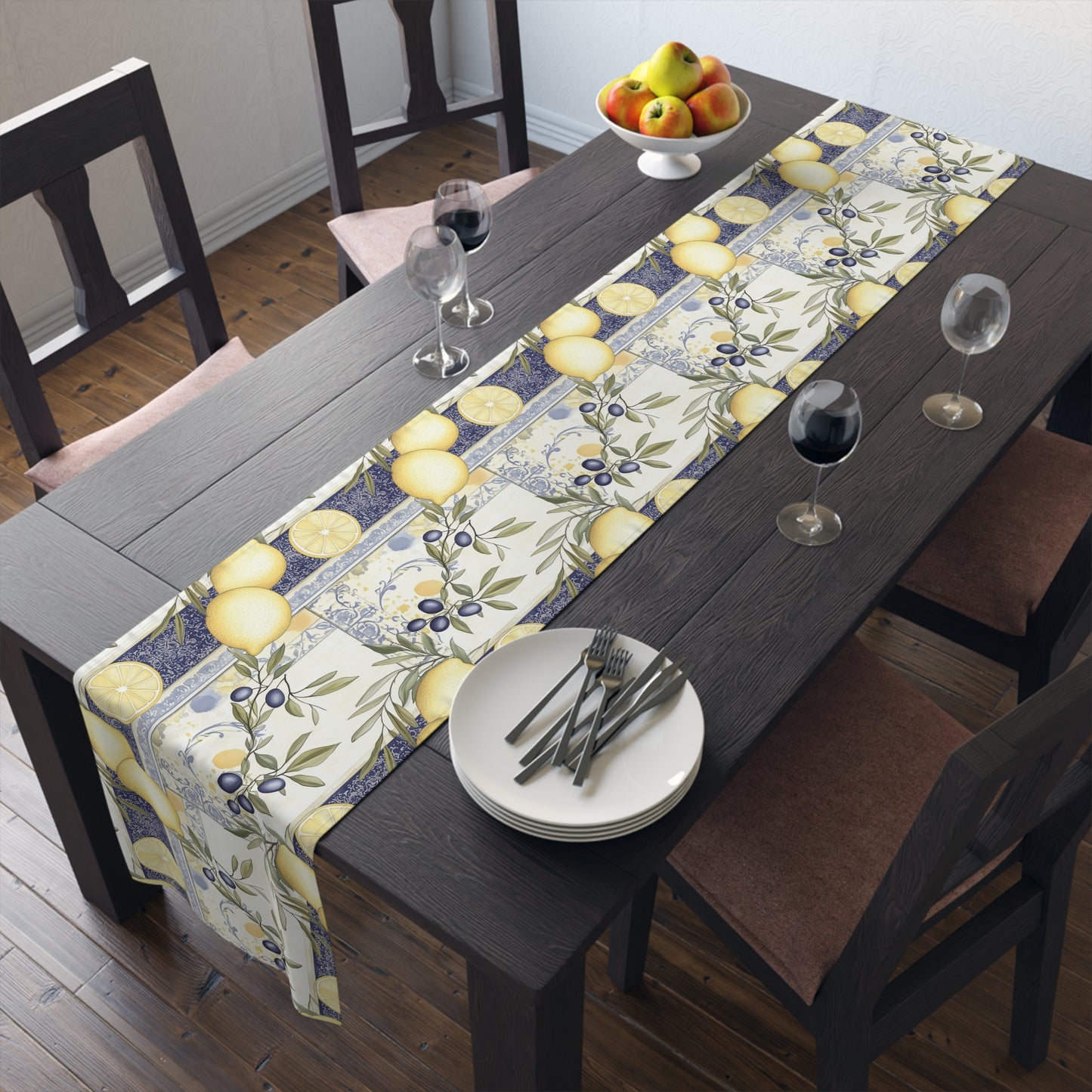 Table Runner - Cotton Mediterranean Tuscun Lemon & Olive Design