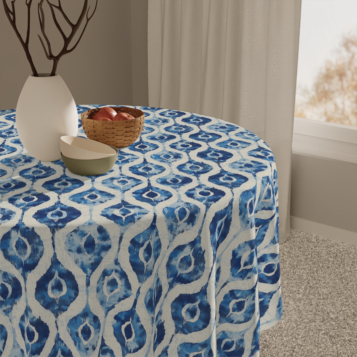 Square Tablecloth - Blue And White Diamond Ikat