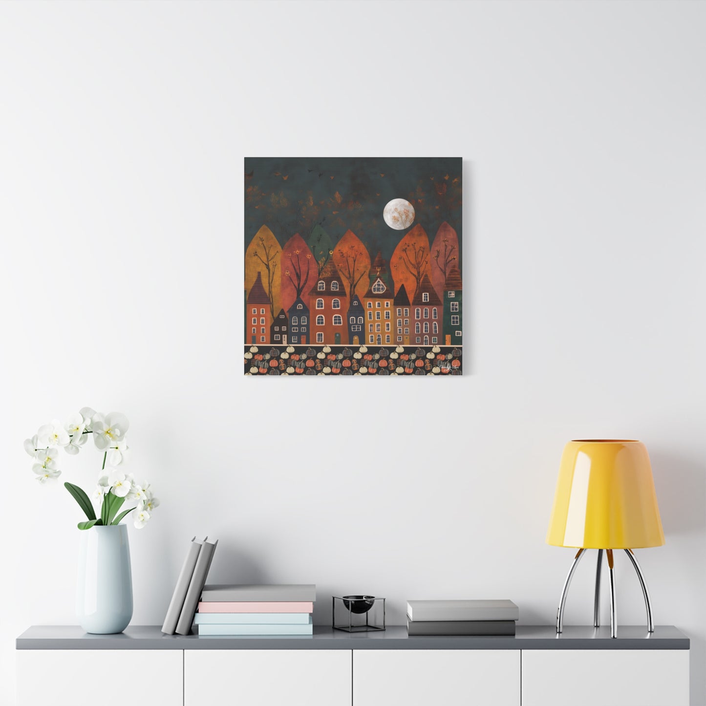 Canvas Art - Autumn Village Pumpkin Patch