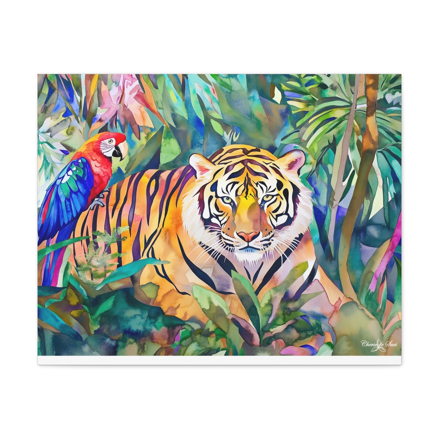 Canvas Art - Tropical Jungle Majestic Tiger & Parrot Wall Decor