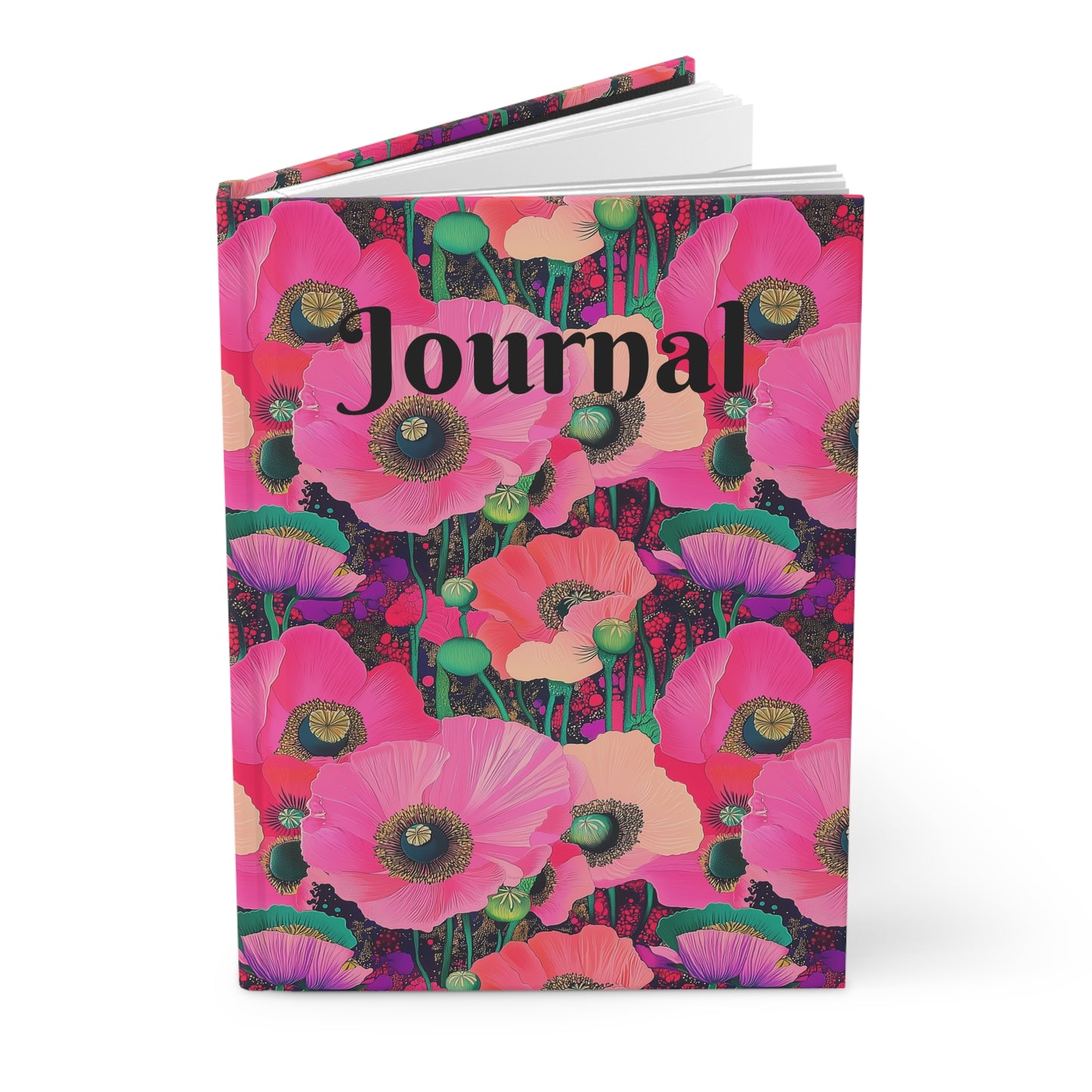 Hardcover Journal - Vibrant Fuchsia Pink Poppy Design for Personal Reflection and Creativity