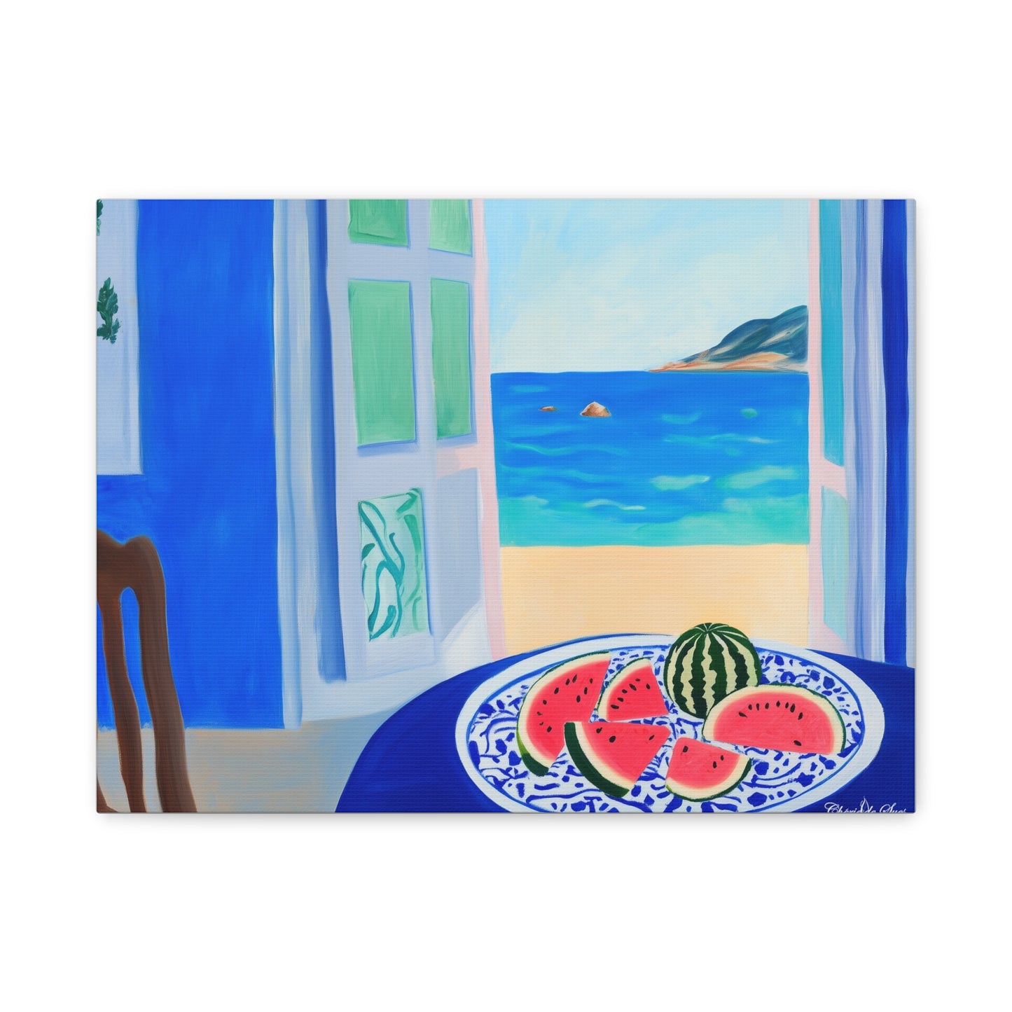 Canvas Print - Watermelon Slices On Seaside Cafe Table Coastal Wall Art