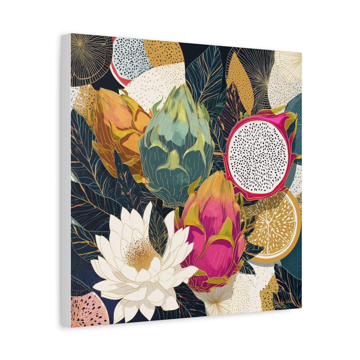 Canvas Art - Autumn Textured Harvest Dragonfruit Floral