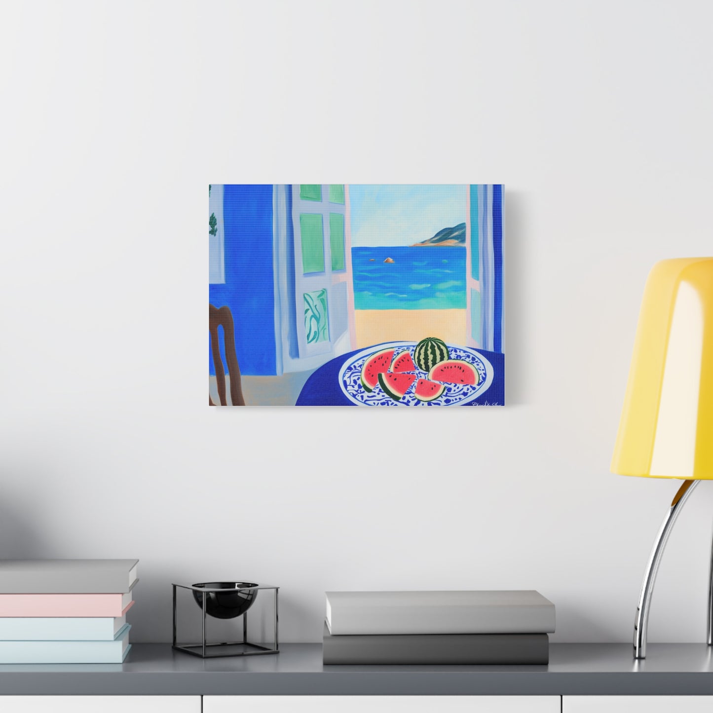 Canvas Print - Watermelon Slices On Seaside Cafe Table Coastal Wall Art