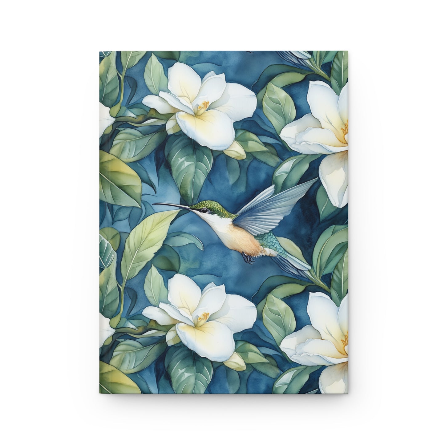 Hardcover Journal - White Gardenias Garden With Hummingbird